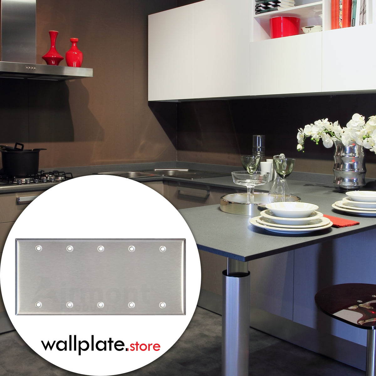 5-Gang Standard Blank Stainless Steel Wall Plate – Type 430 Satin