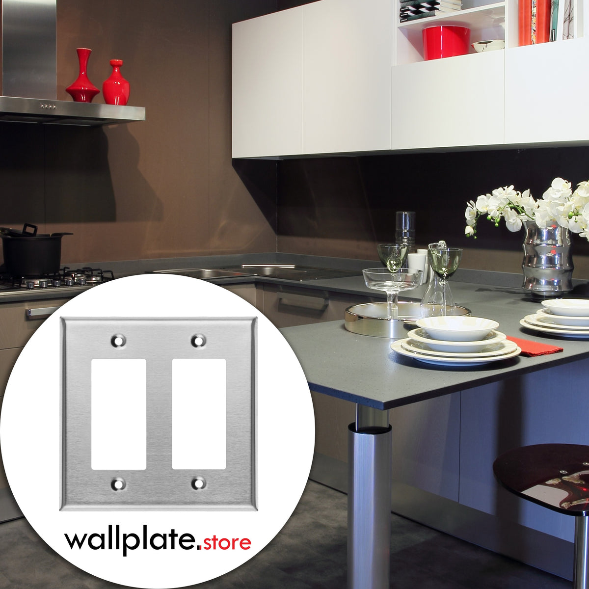 2-Gang Standard Stainless Steel Wall Plate – 2 Decora/GFCI Openings – Type 430 Satin