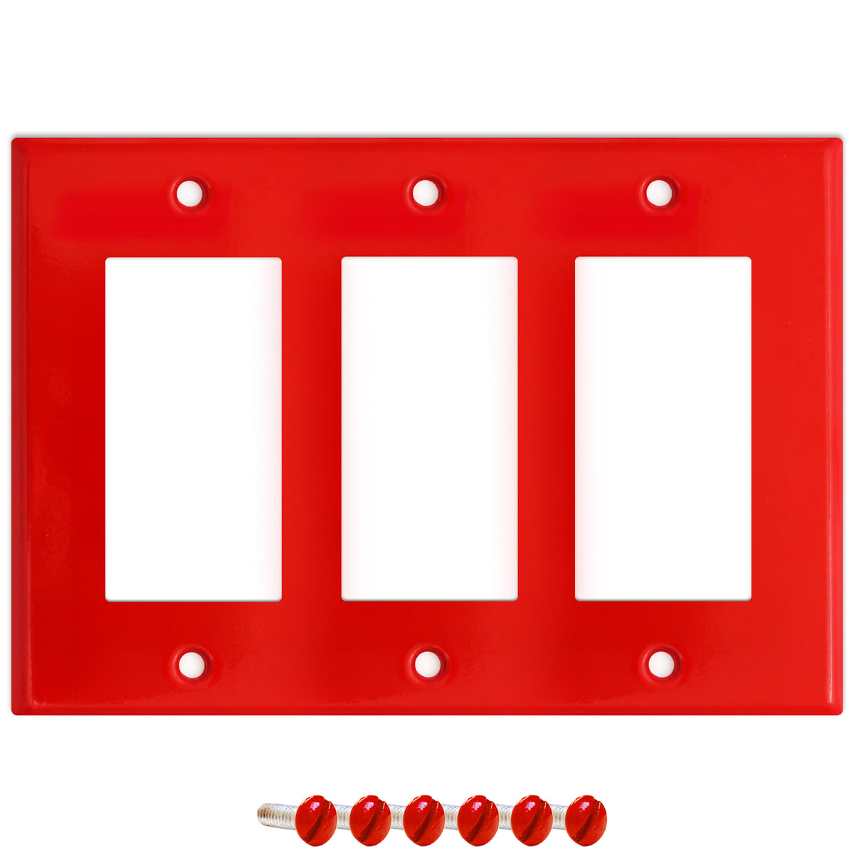 3-Gang Standard Metal Wall Plate – 3 Decora/GFCI Openings – Red Semi-Gloss