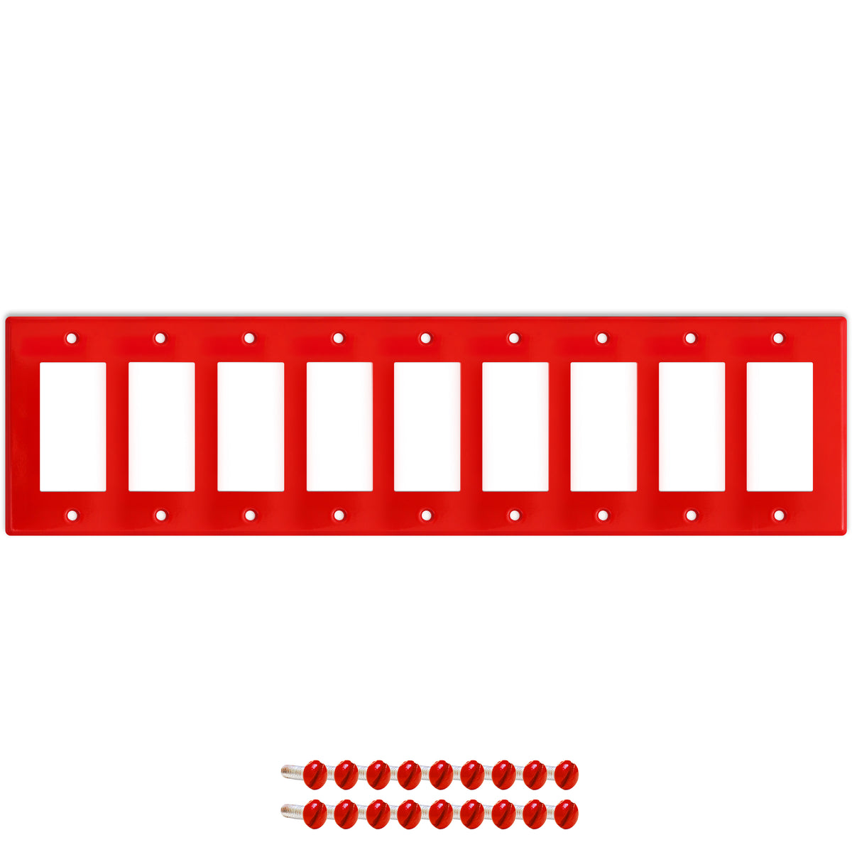 9-Gang Standard Metal Wall Plate – 9 Decora/GFCI Openings – Red Semi-Gloss
