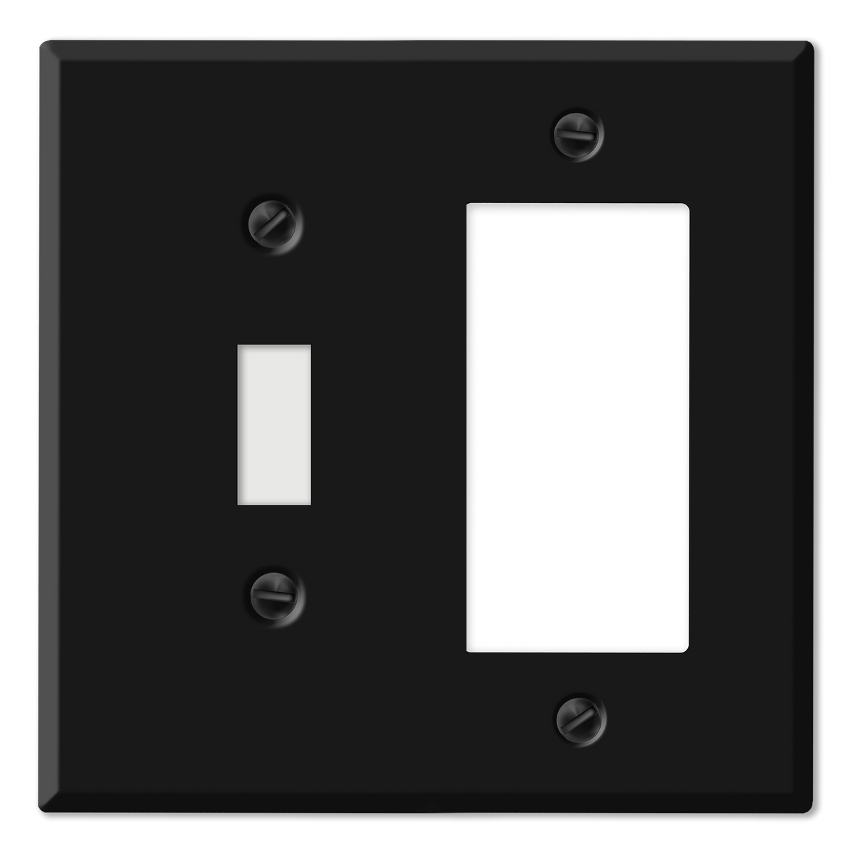 2-Gang Standard Metal Wall Plate – 1 Toggle Switch Opening + 1 Decora/GFCI Opening – Black Matte