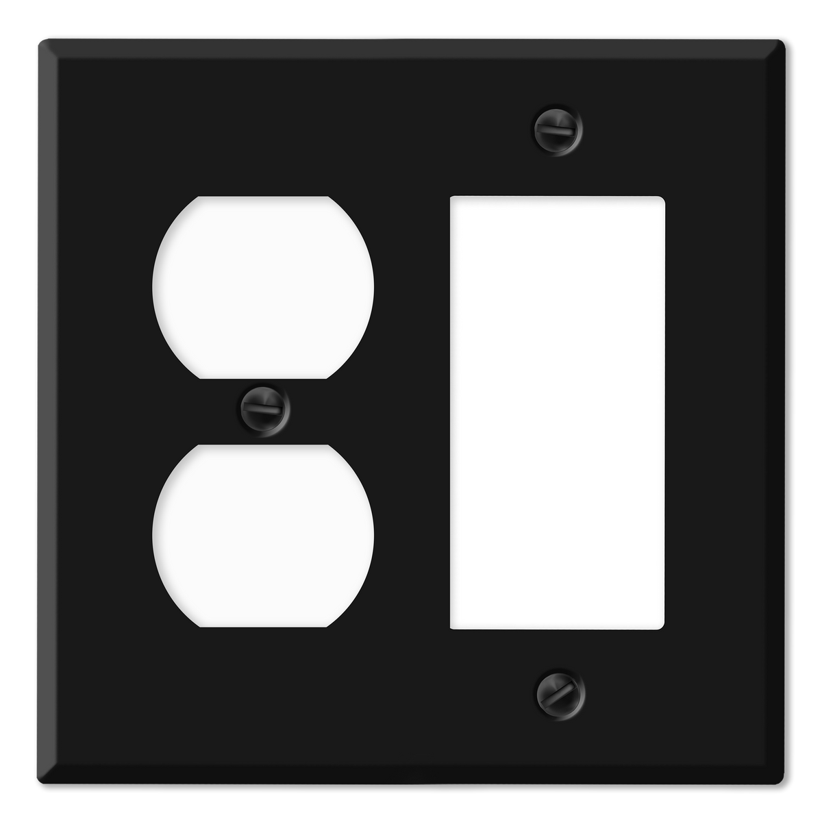 2-Gang Standard Metal Wall Plate – 1 Duplex Receptacle + 1 Decora/GFCI Opening – Black Matte