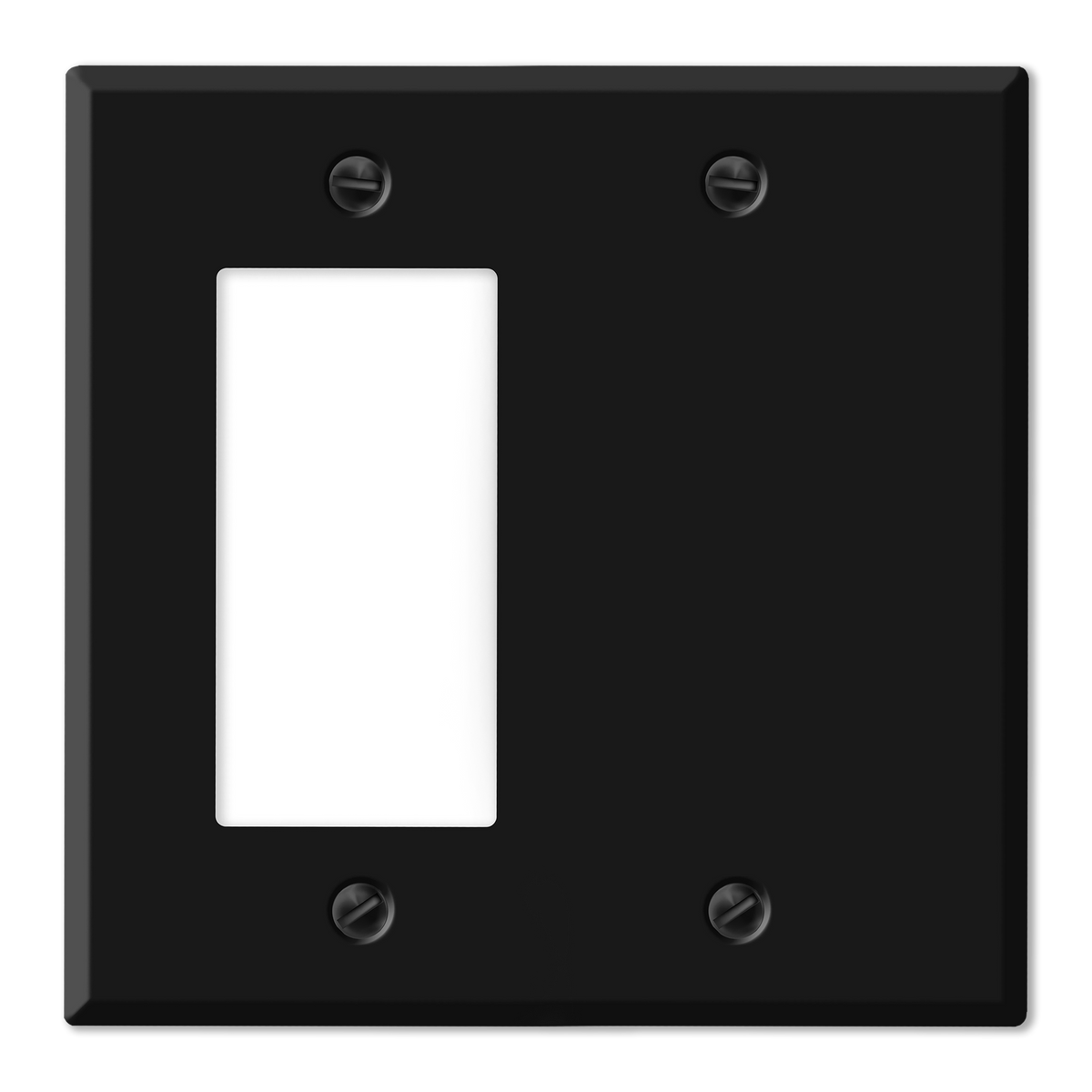 2-Gang Standard Metal Wall Plate – 1 Decora/GFCI Opening + 1 Blank – Black Matte