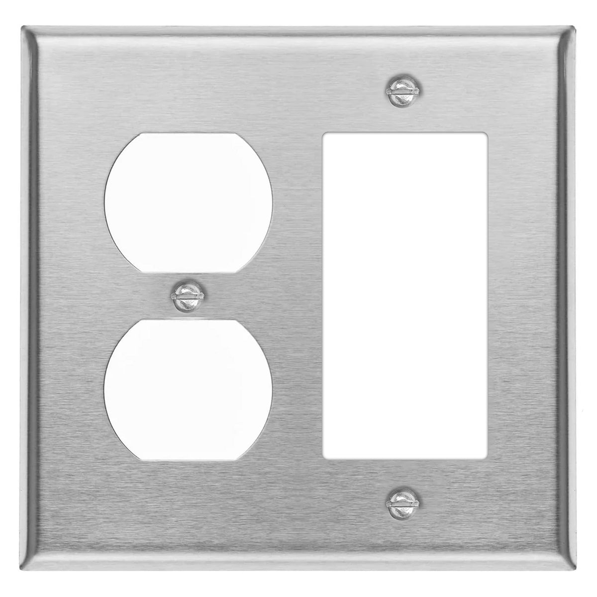 2-Gang Standard Stainless Steel Wall Plate – 1 Duplex Receptacle + 1 Decora/GFCI Opening – Type 430 Satin