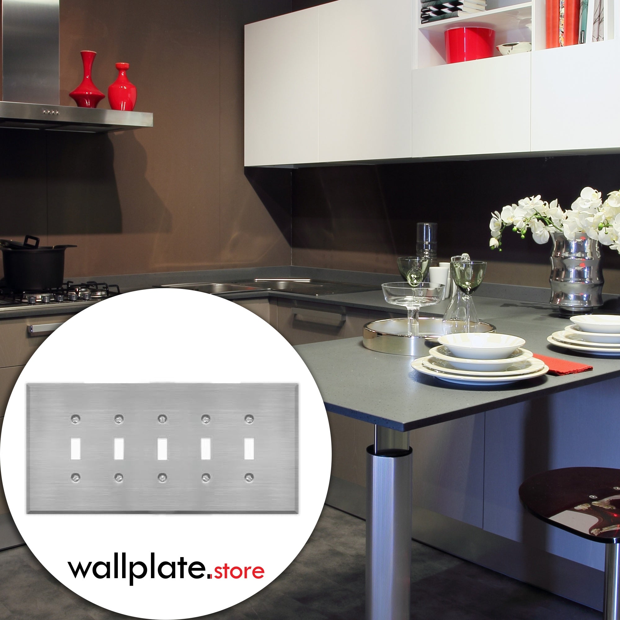 5 Gang Oversized, Toggle Switch Stainless Steel Wallplate