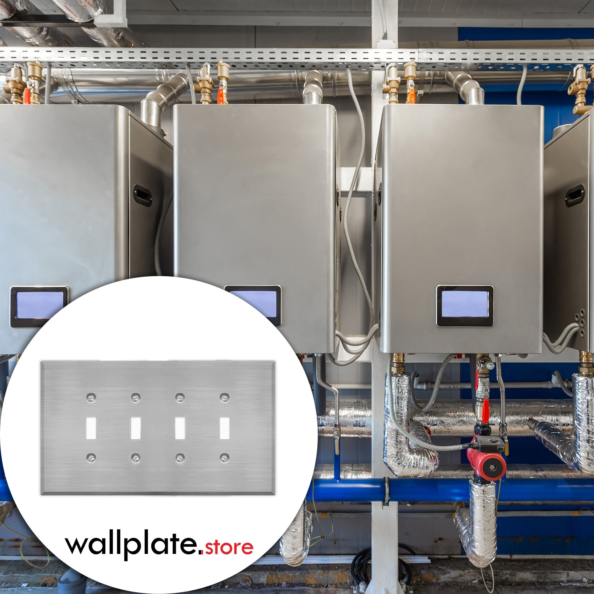 4 Gang Oversized, Toggle Switch Stainless Steel Wallplate