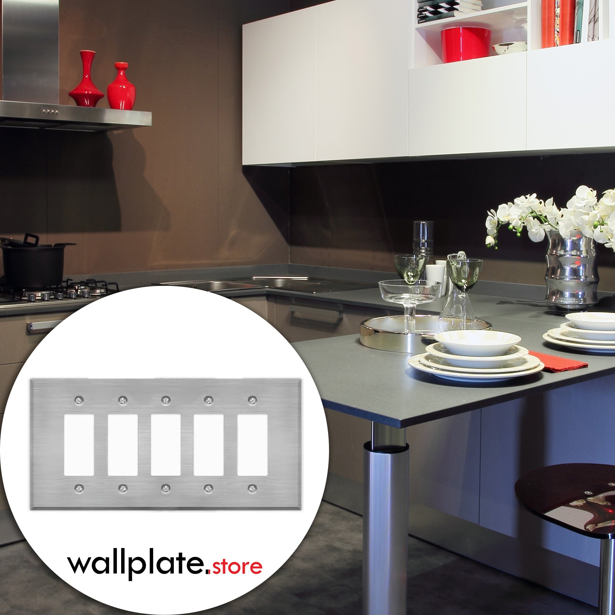 5 Gang Oversized, Rocker Switch Stainless Steel Wallplate