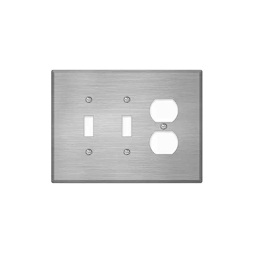 3-Gang Oversize Stainless Steel Wall Plate – 2 Toggle Openings + 1 Duplex Receptacle – Type 430 Satin