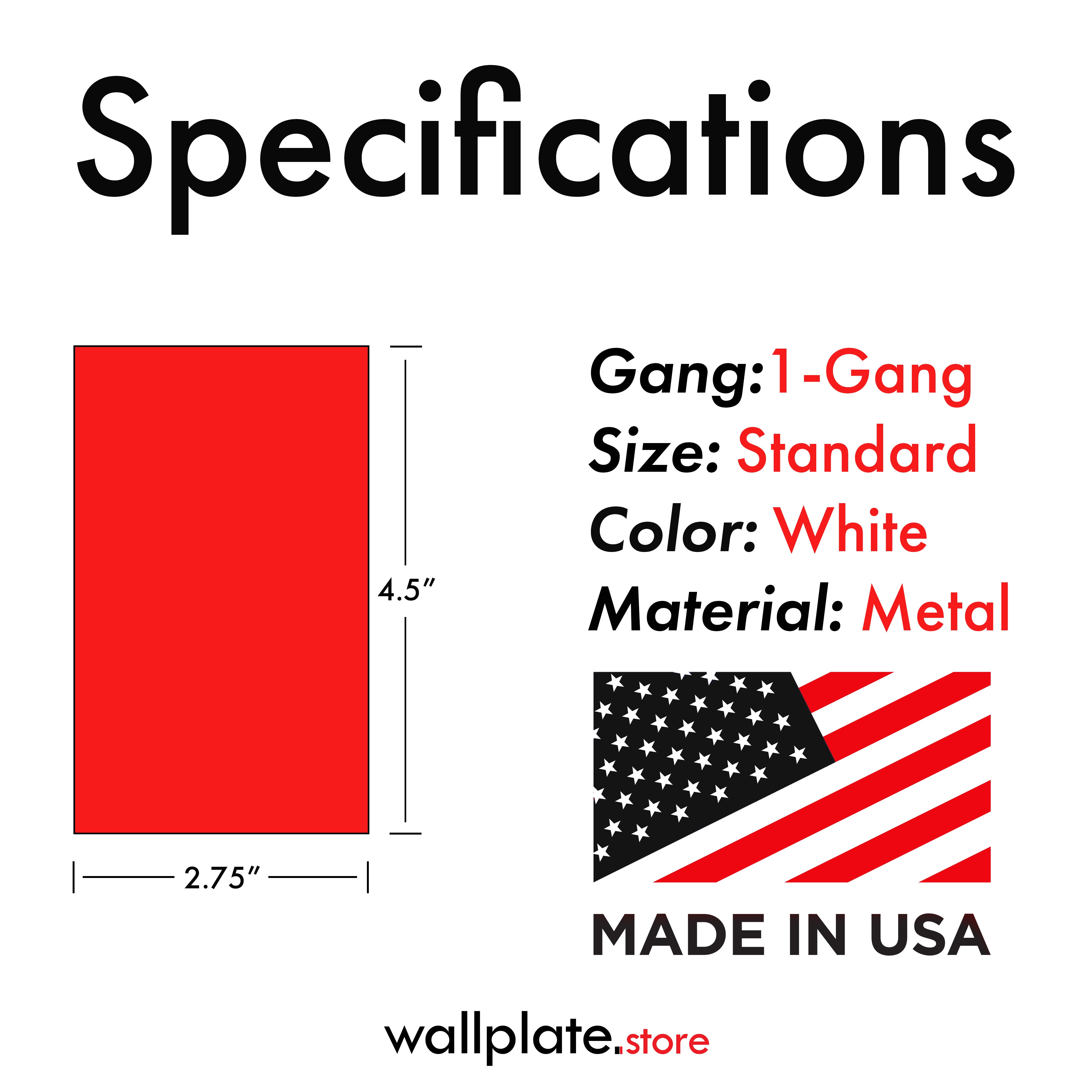 1 Gang Standard Size, with Single Receptacle Opening, White Painted Metal Wallplate