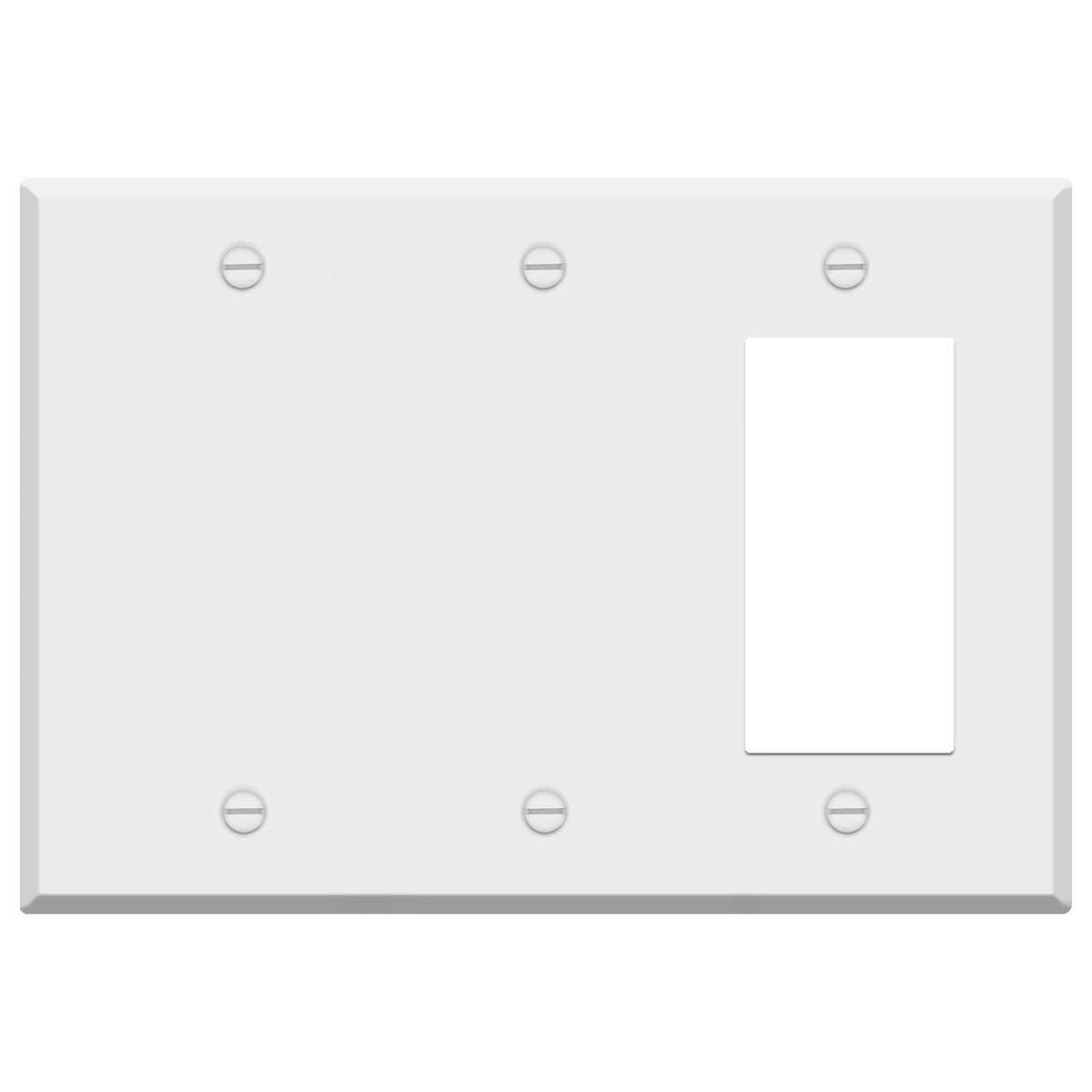 3-Gang Standard Metal Wall Plate – 1 Decora/GFCI Opening + 2 Blanks – White Semi-Gloss