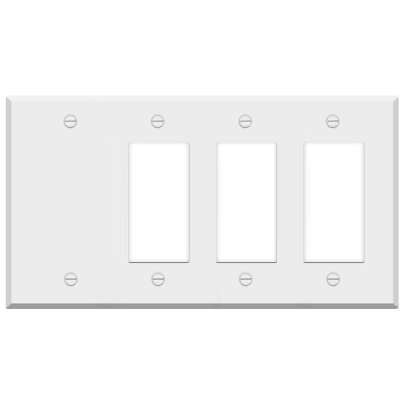4-Gang Standard Metal Wall Plate – 3 Decora/GFCI Openings + 1 Blank – White Semi-Gloss