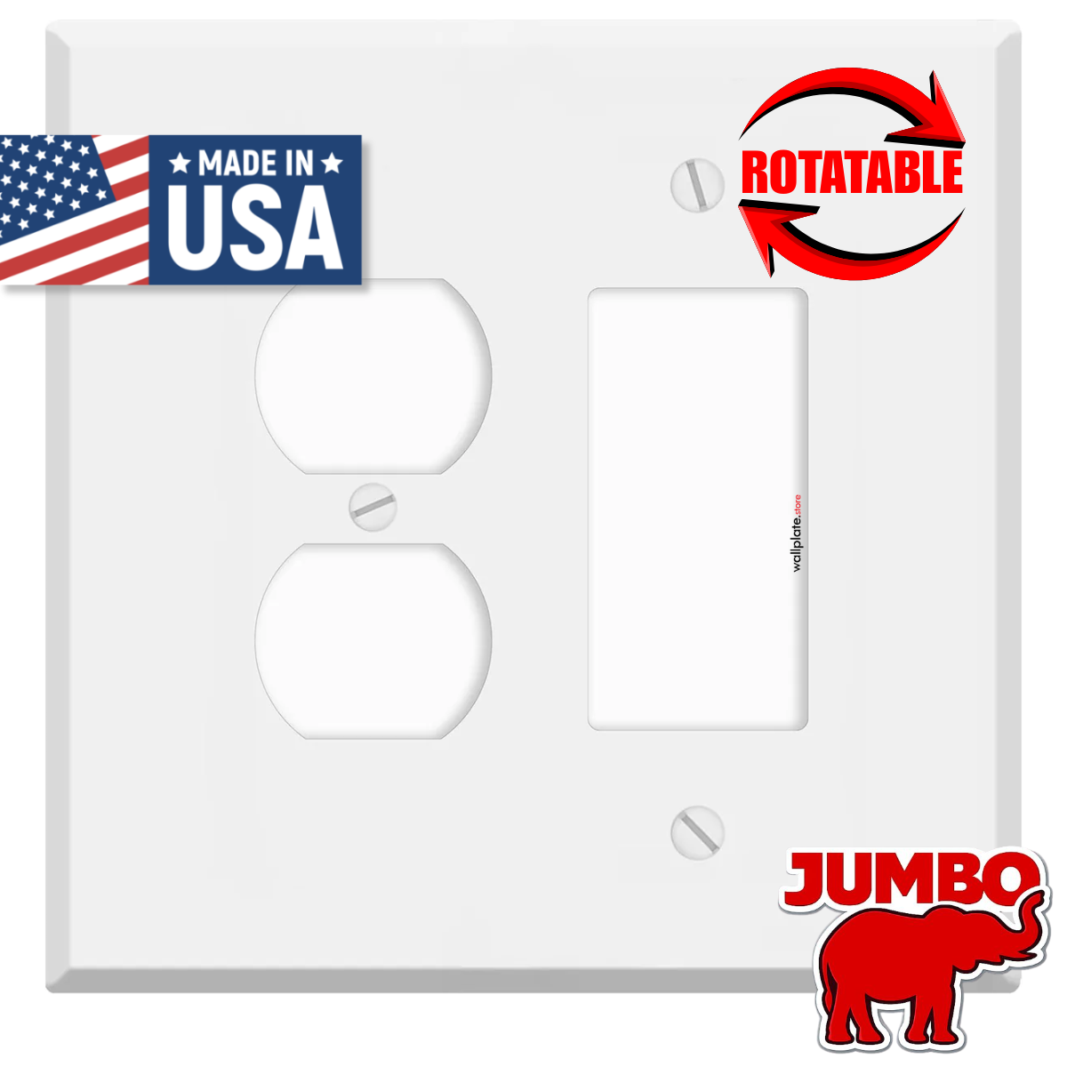 2-Gang Oversize Wall Plate – 1 Duplex + 1 Decora®/Rocker Opening – Painted Metal (White Semi-Gloss, Made in USA)