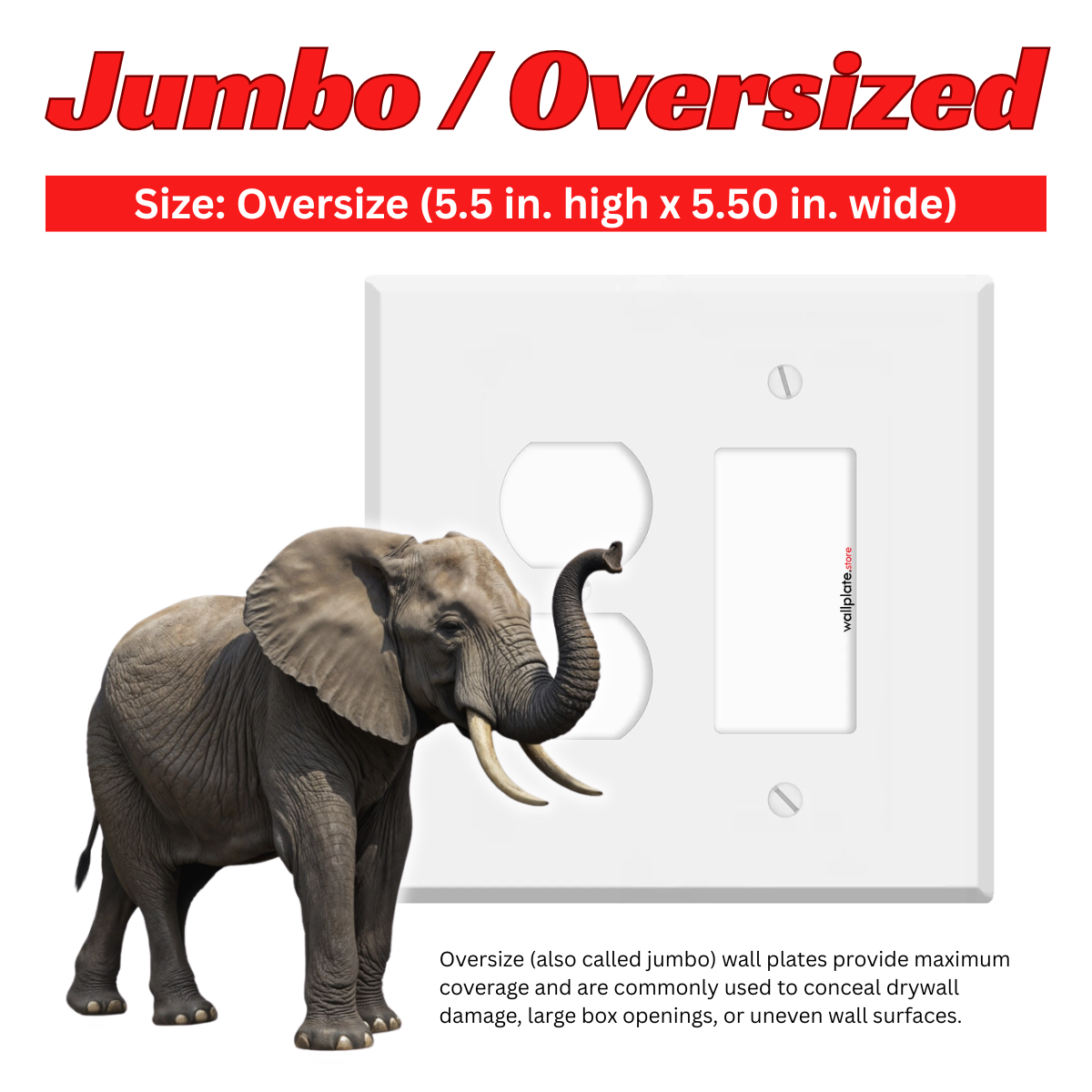 2-Gang Oversize Wall Plate – 1 Duplex + 1 Decora®/Rocker Opening – Painted Metal (White Semi-Gloss, Made in USA)