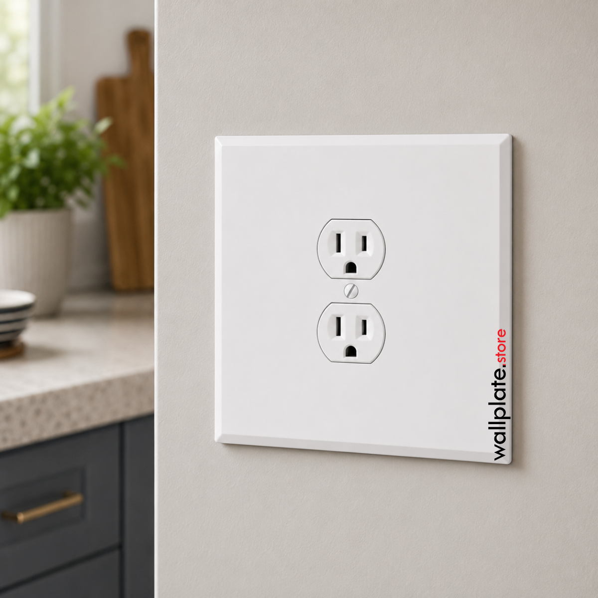2-Gang With (1) Duplex Receptacle Centered Outlet Opening Wallplate, Oversize, White Painted Metal