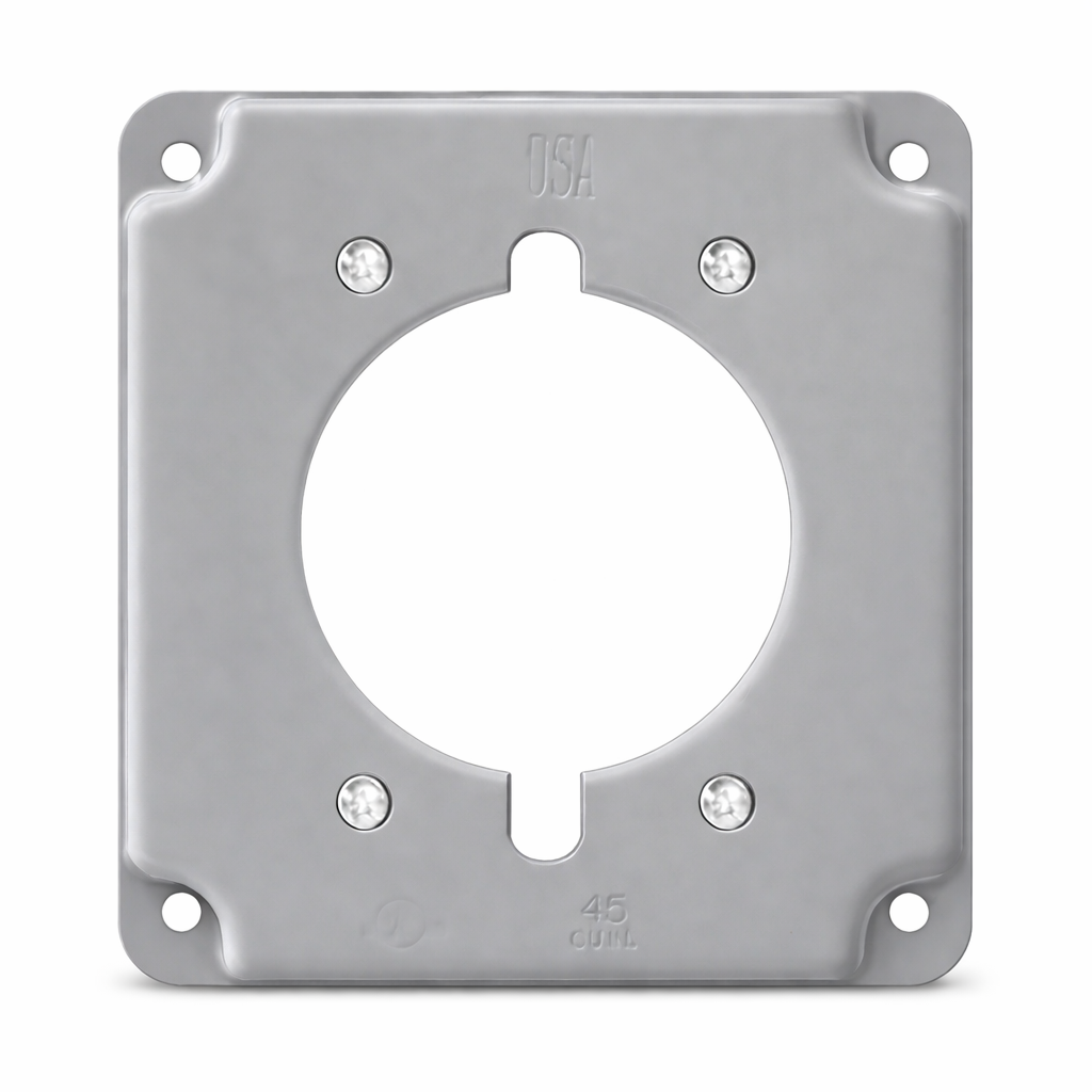 4-Inch Metal Square Raised Cover, 1/2-Inch Offset, 2.125-Inch Diameter Hole for Range/Dryer Receptacle