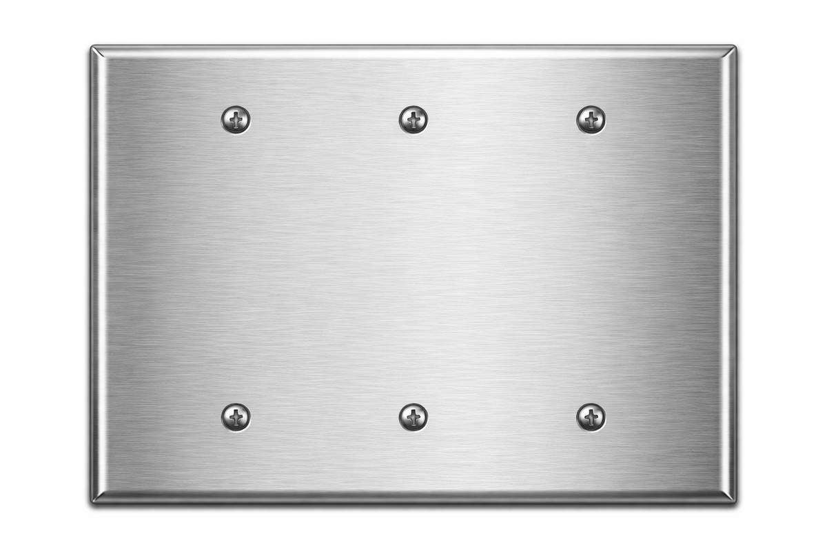 Mulberry 97853 3-Gang Blank, Oversize, Stainless Steel Metallic Finish Wallplate