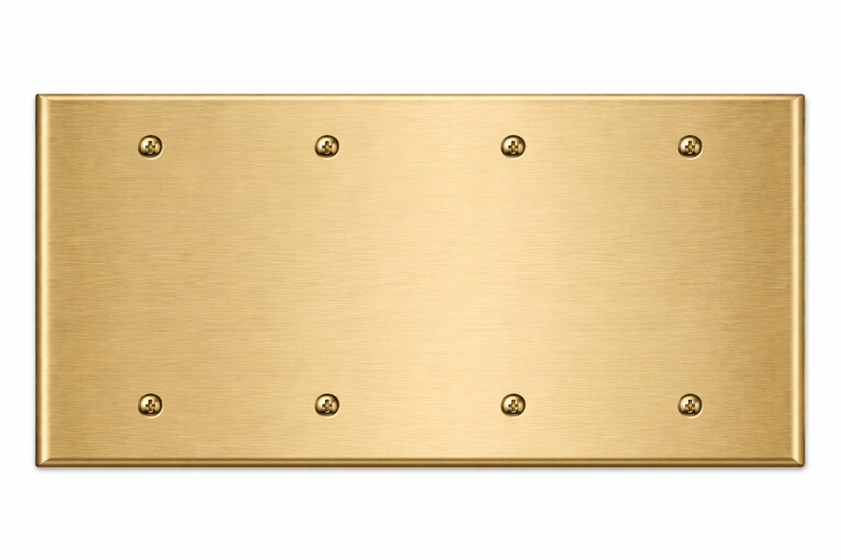 4-Gang Blank, Standard Size, Satin Brass Painted Metal Wall Plate