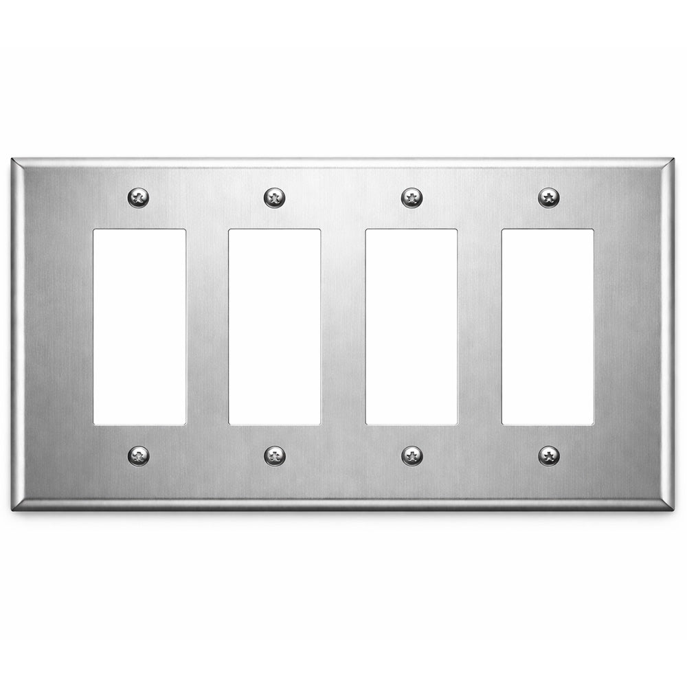 4 Gang Jumbo Oversize Wall Plate Outlet Cover Switch Plate – Compatible with Decora® Devices – Stainless Steel – Made in USA