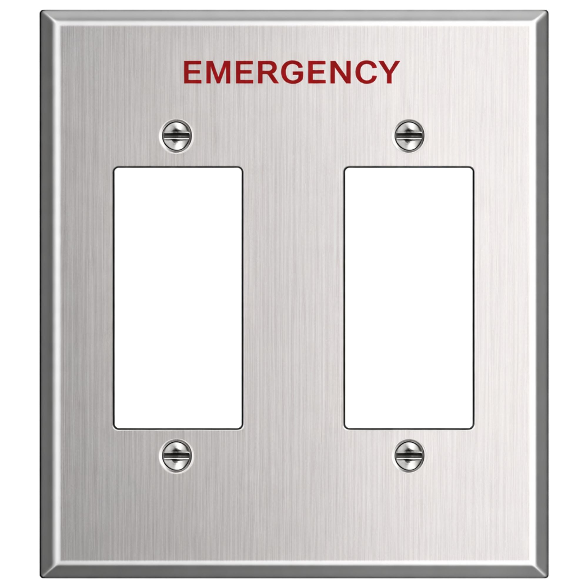 2-Gang Wall Plate, Block Duplex/GFI receptacle openings, “Emergency”
