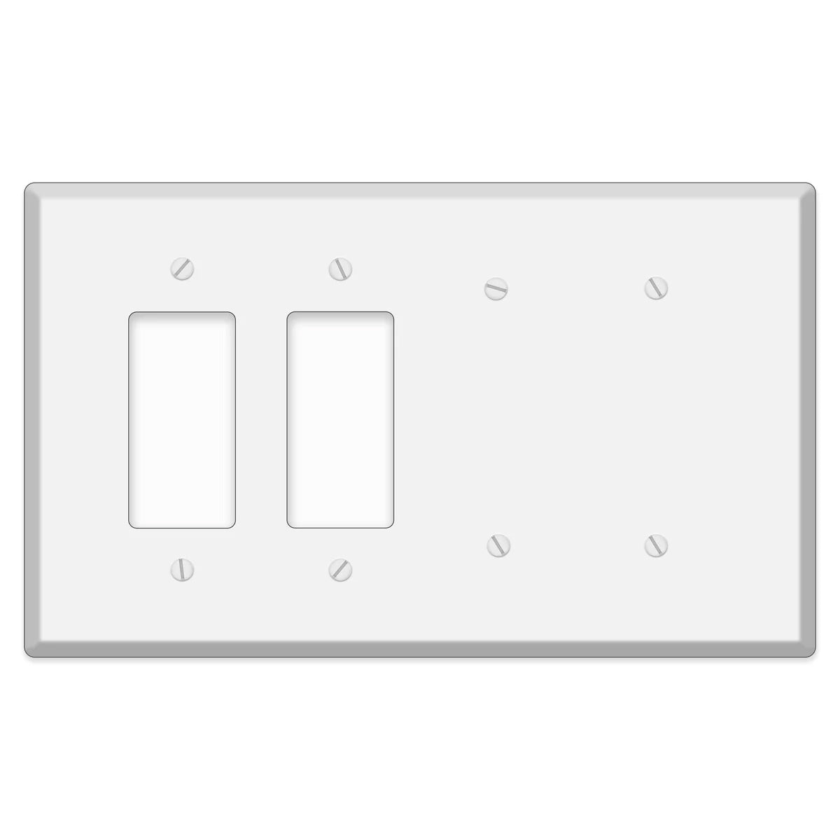 4-Gang, Standard Size, 2 Rocker/GFI & 2 Blank, Semi-Gloss White Painted Metal Wall Plate Cover -  Made in USA