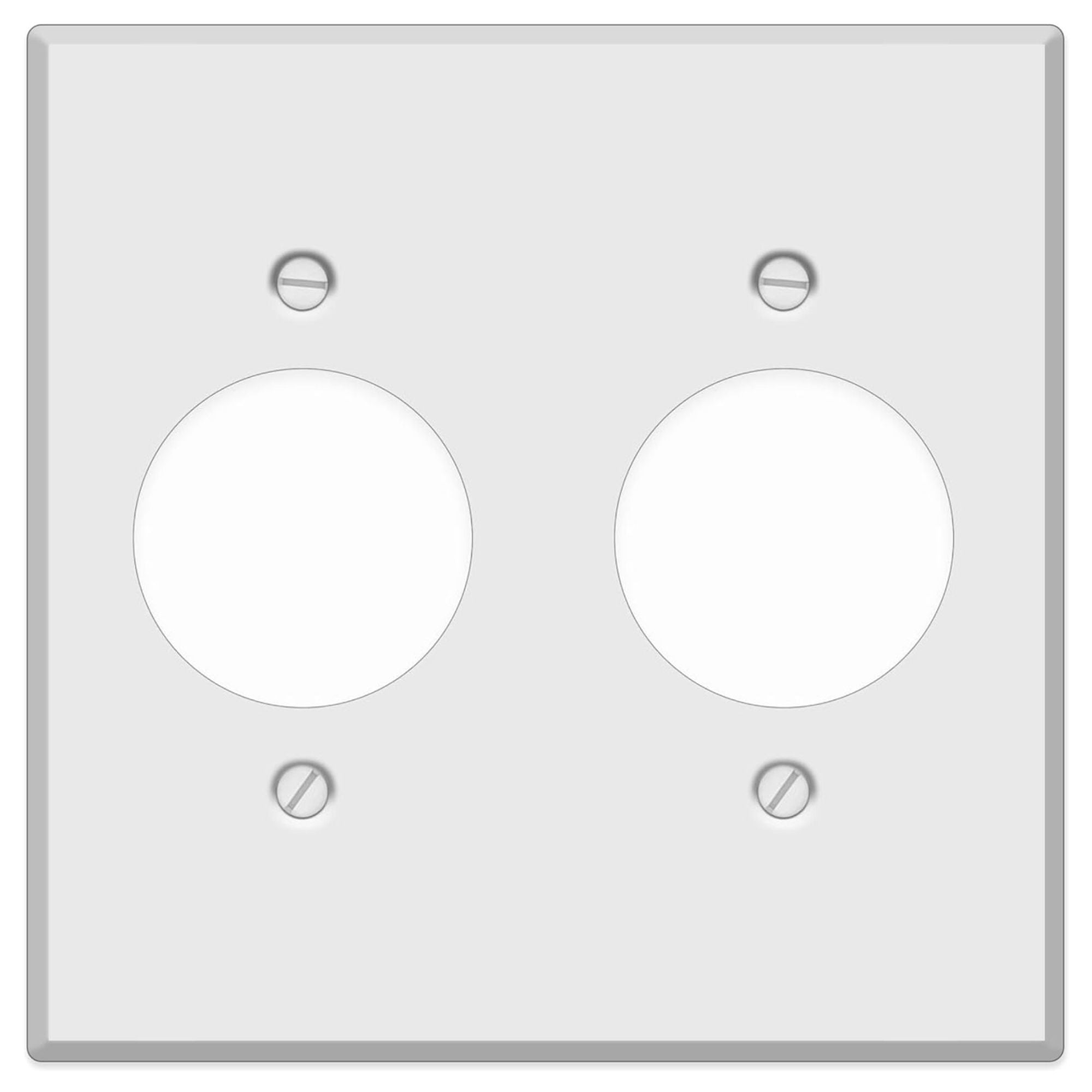 2-Gang, Standard Size, Double Round Receptacle Opening, White Semi-Gloss Metal Wall Plate Cover -  Made in USA