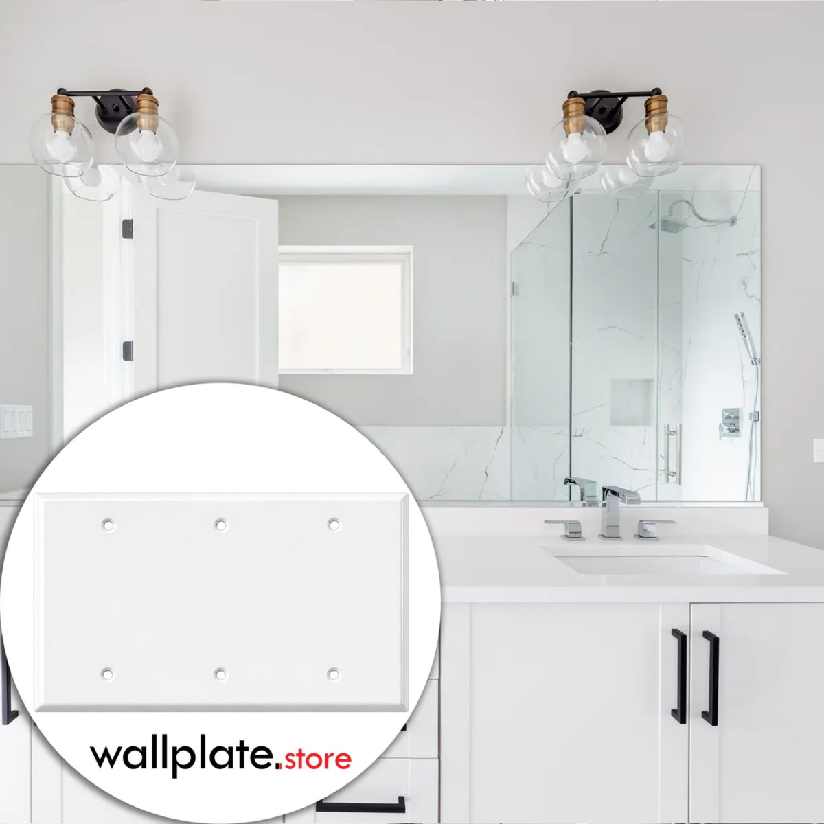 3-Gang Blank, Standard Size, White Painted Metal Wall Plate