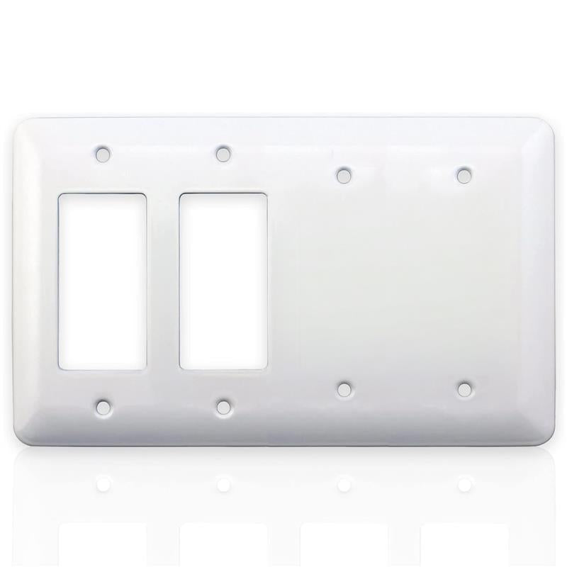 4-Gang, Princess Size, 2 Rocker/GFI and 2 Blanks, White Semi-Gloss Finish Plate Cover -  Made in USA