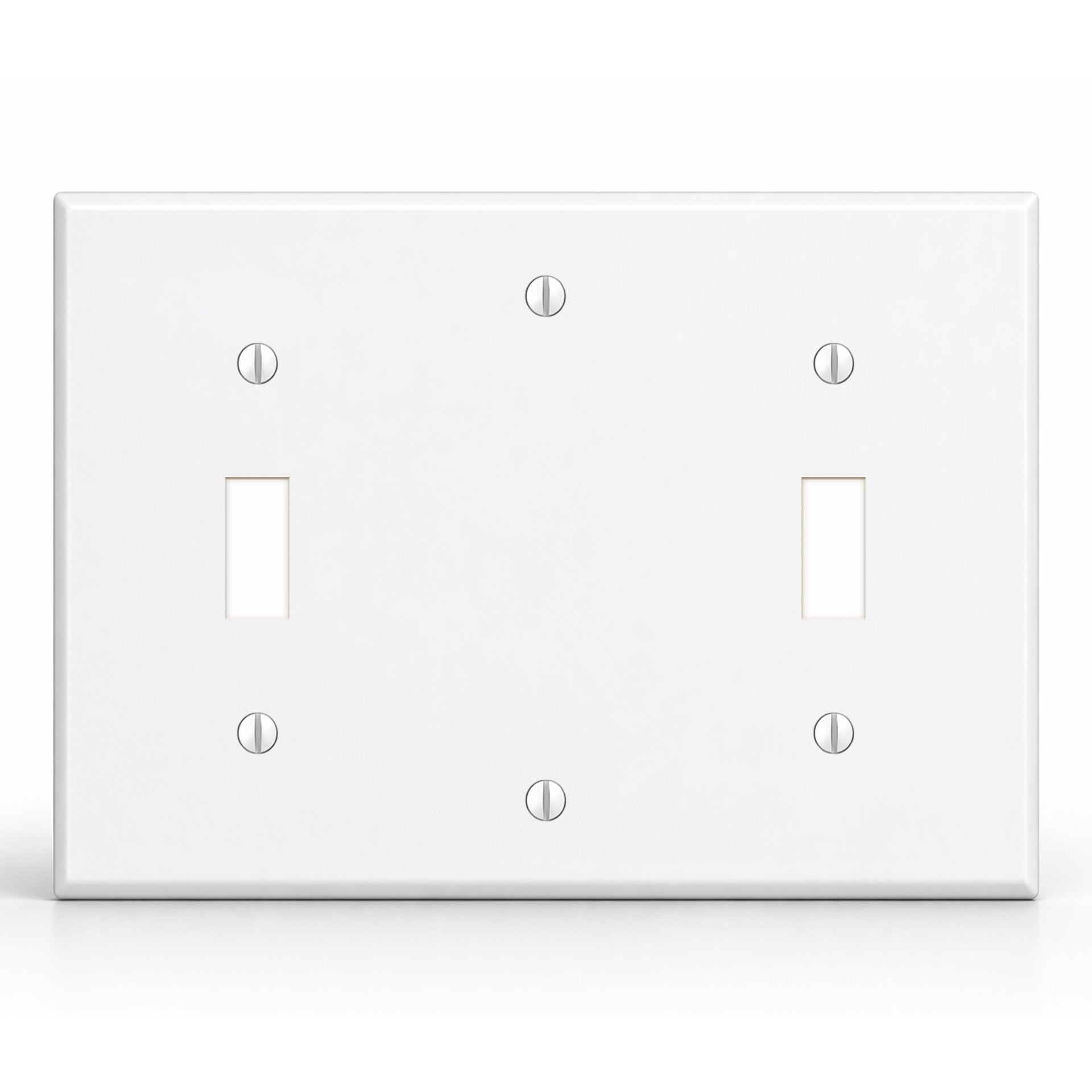 3-Gang, Standard Size, 1 Toggle Switch, 1 Blank and 1 Toggle Switch, White Semi-Gloss Finish Plate Cover -  Made in USA