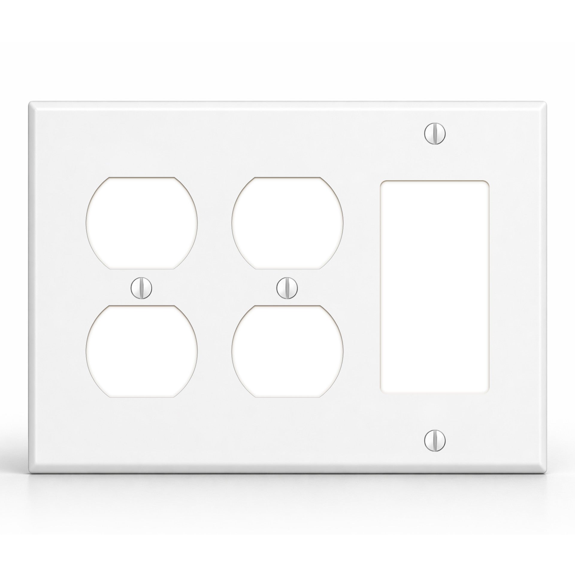 3-Gang, Standard Size, 2 Duplex Receptacles and 1 Rocker/GFI, White Semi-Gloss Finish Plate Cover -  Made in USA