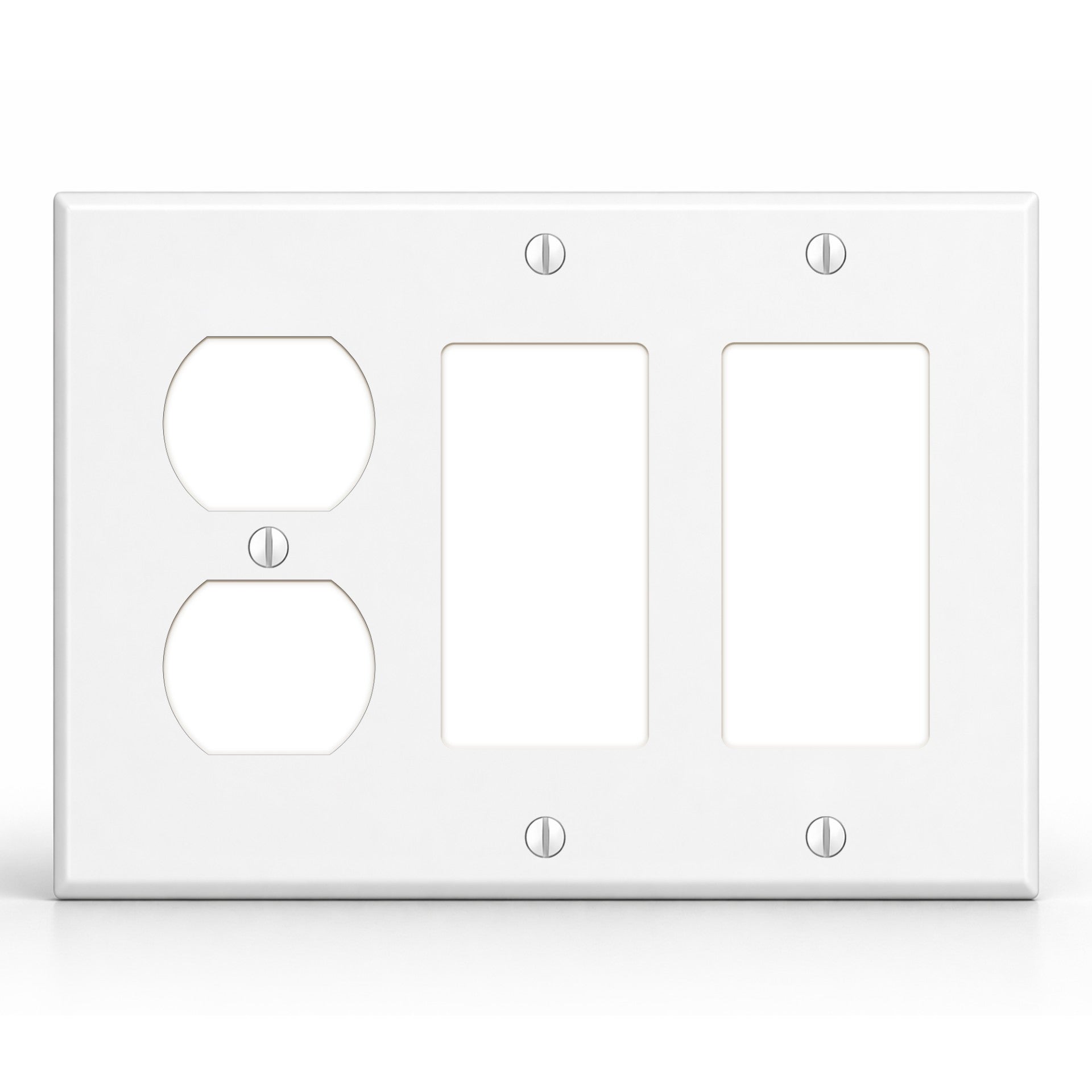 3-Gang, Standard Size, 1 Duplex Receptacle and 2 Rocker/GFI, White Semi-Gloss Finish Plate Cover -  Made in USA
