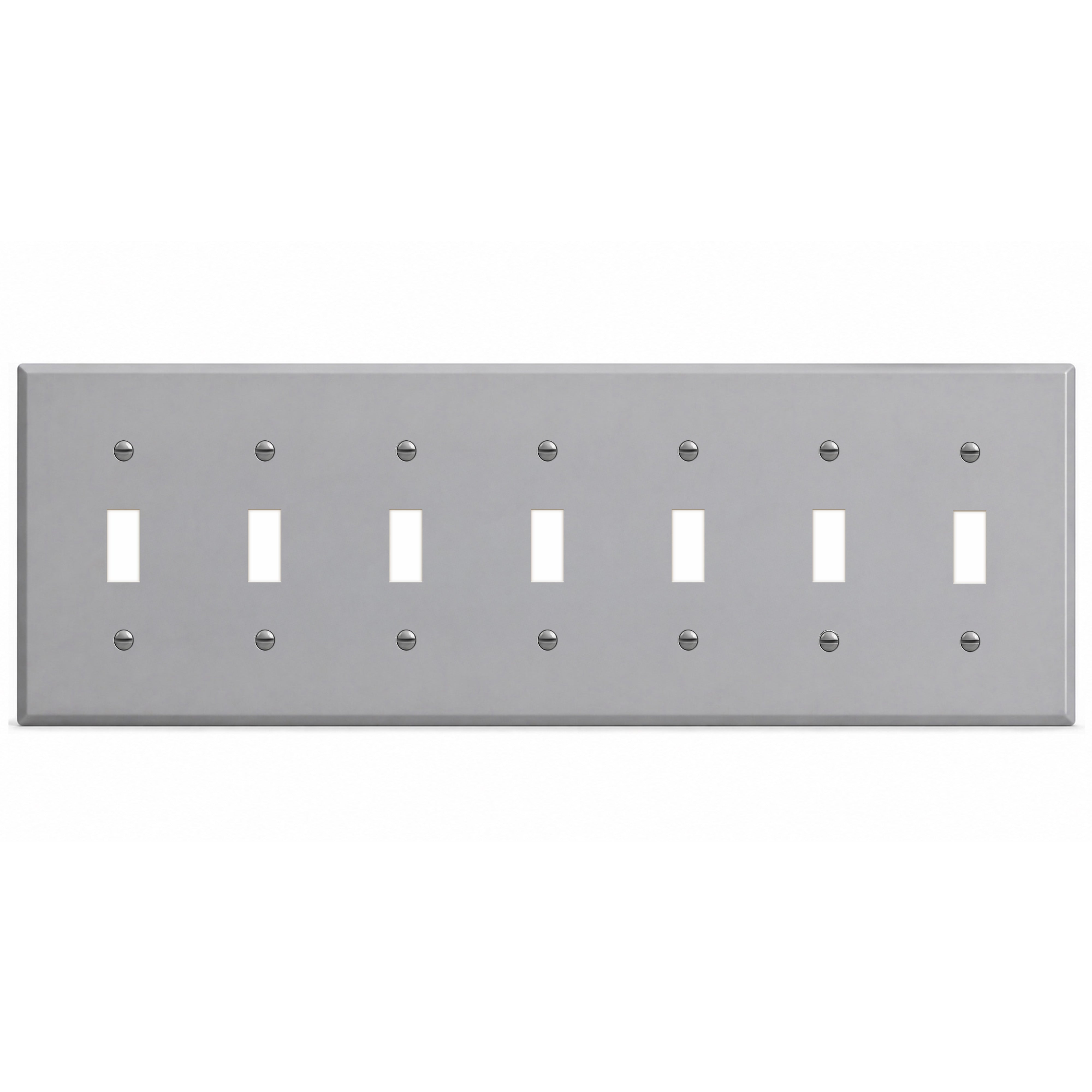 7-Gang, Standard Size, 7 Toggle Switch, Gray Semi-Gloss Finish Metal Wall Plate Outlet Cover - Made in USA