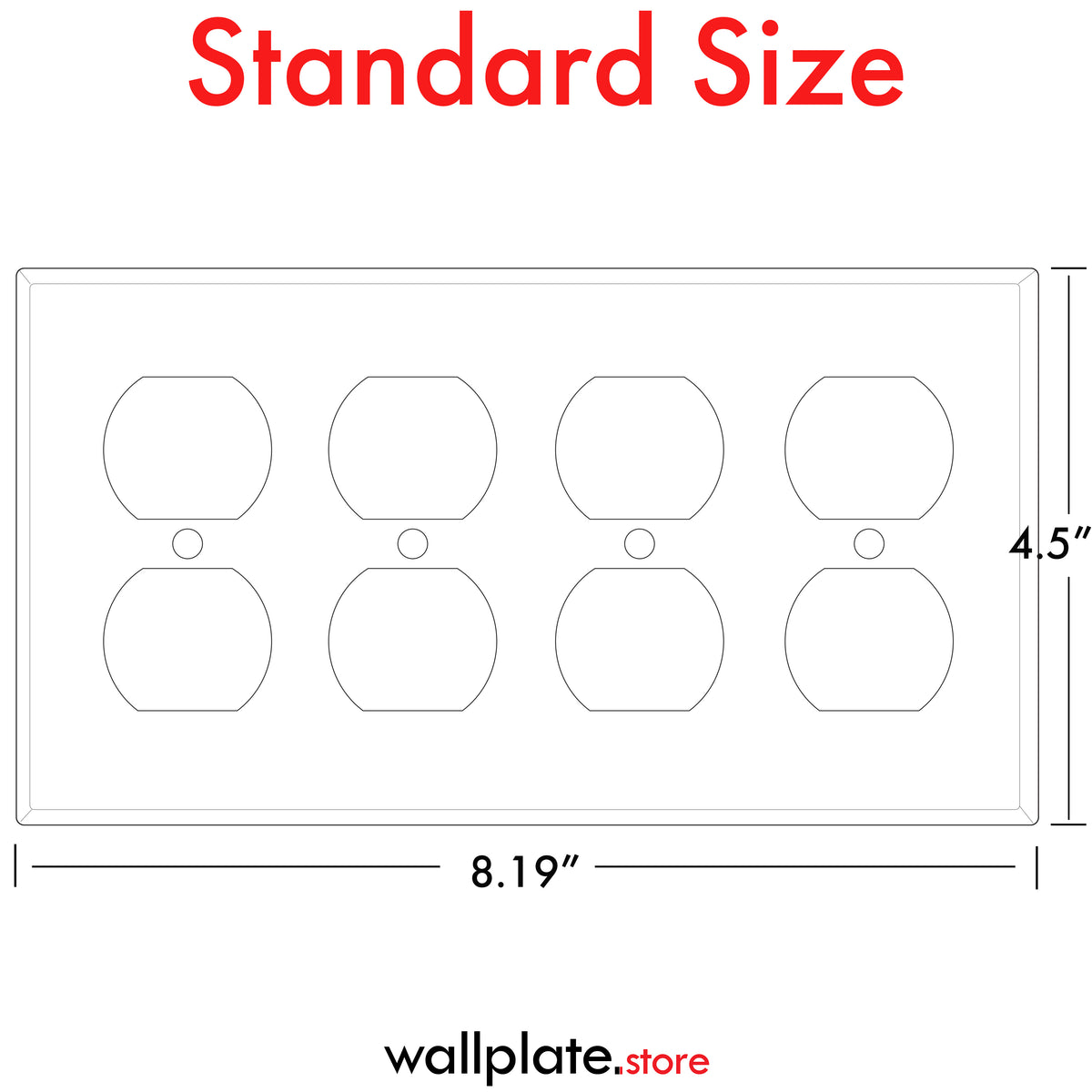 4-Gang, Standard Size, 4 Duplex Receptacles, Black Matte Finish Wall Plate Outlet Cover -  Made in USA