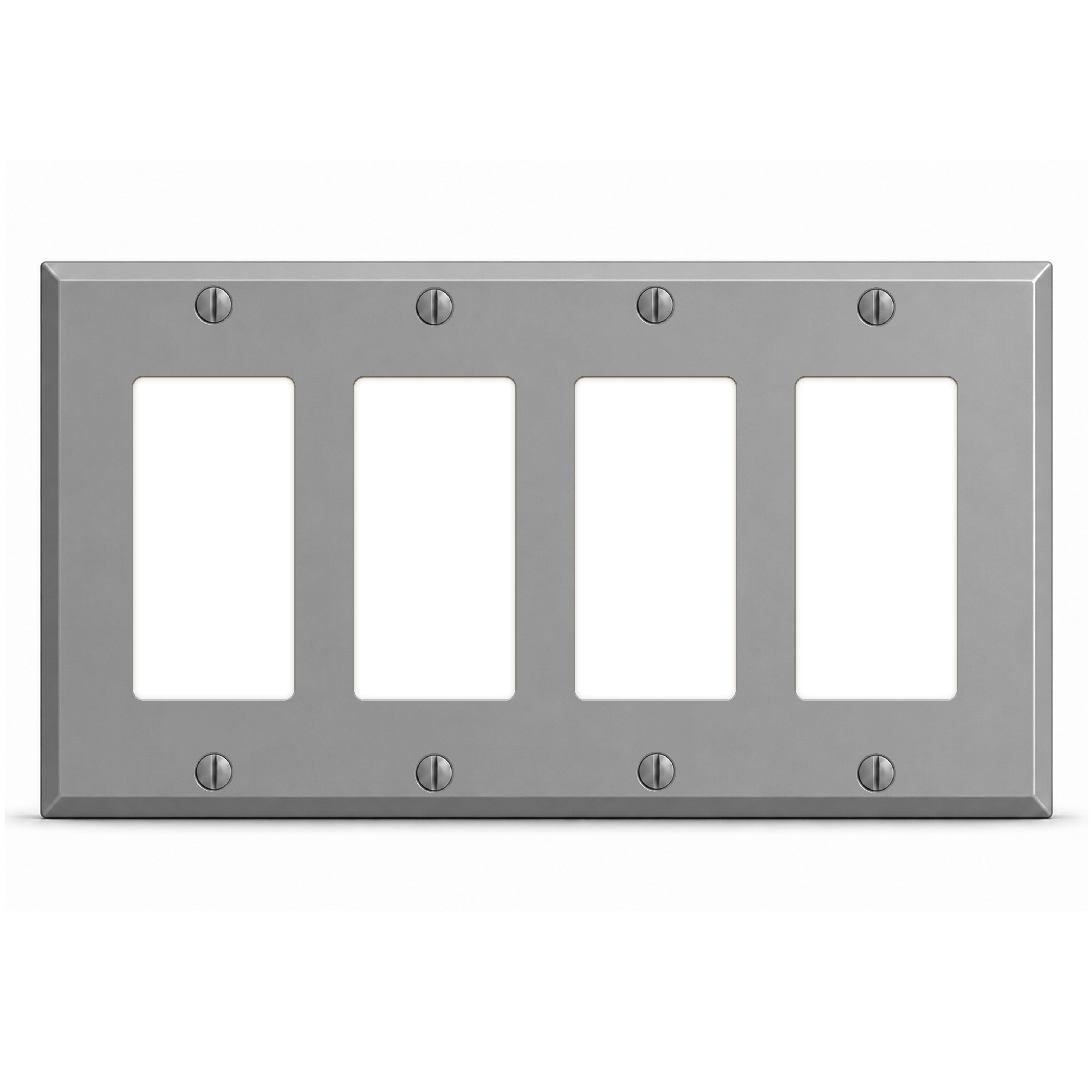 4-Gang, Standard Size, 4 GFCI Openings, Gray Semi-Gloss Finish, Painted Metal Wall Plate Outlet Cover - Made in USA