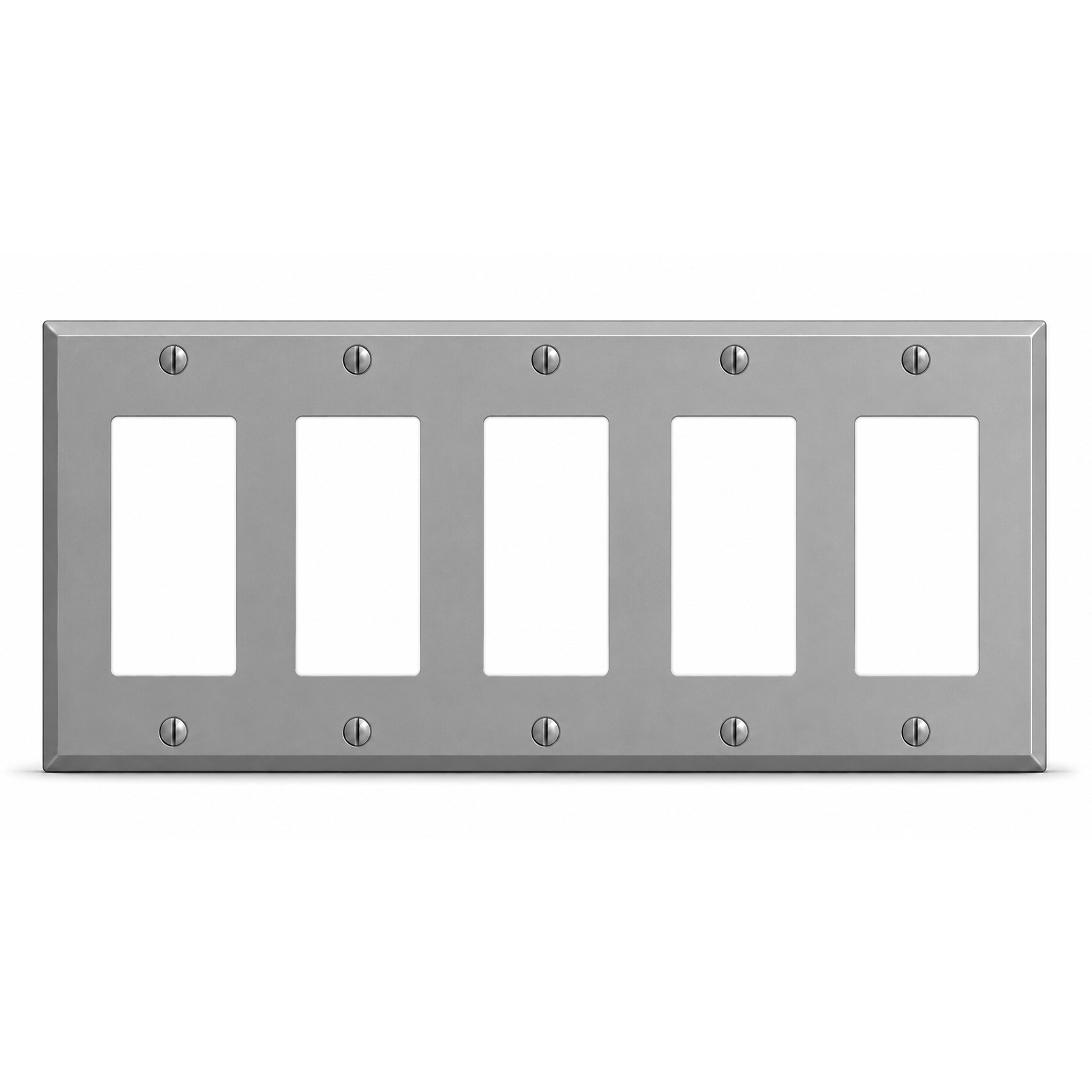 5-Gang, Standard Size, 5 GFI/Block Duplex Openings, Gray Semi-Gloss Finish, Painted Metal Wall Plate Outlet Cover - Made in USA