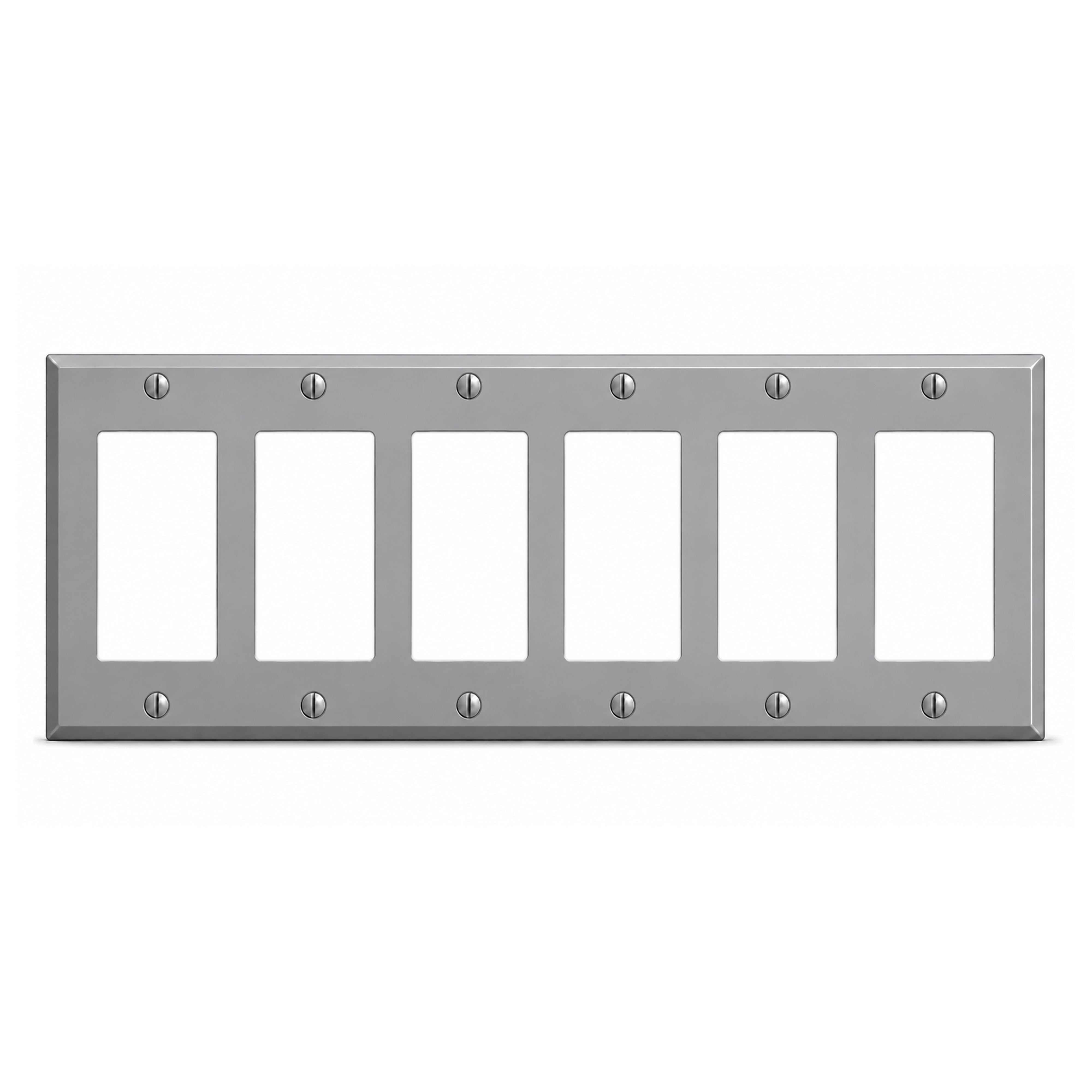 6-Gang, Standard Size, 6 GFI/Block Duplex Openings, Gray Semi-Gloss Finish, Painted Metal Wall Plate Outlet Cover - Made in USA