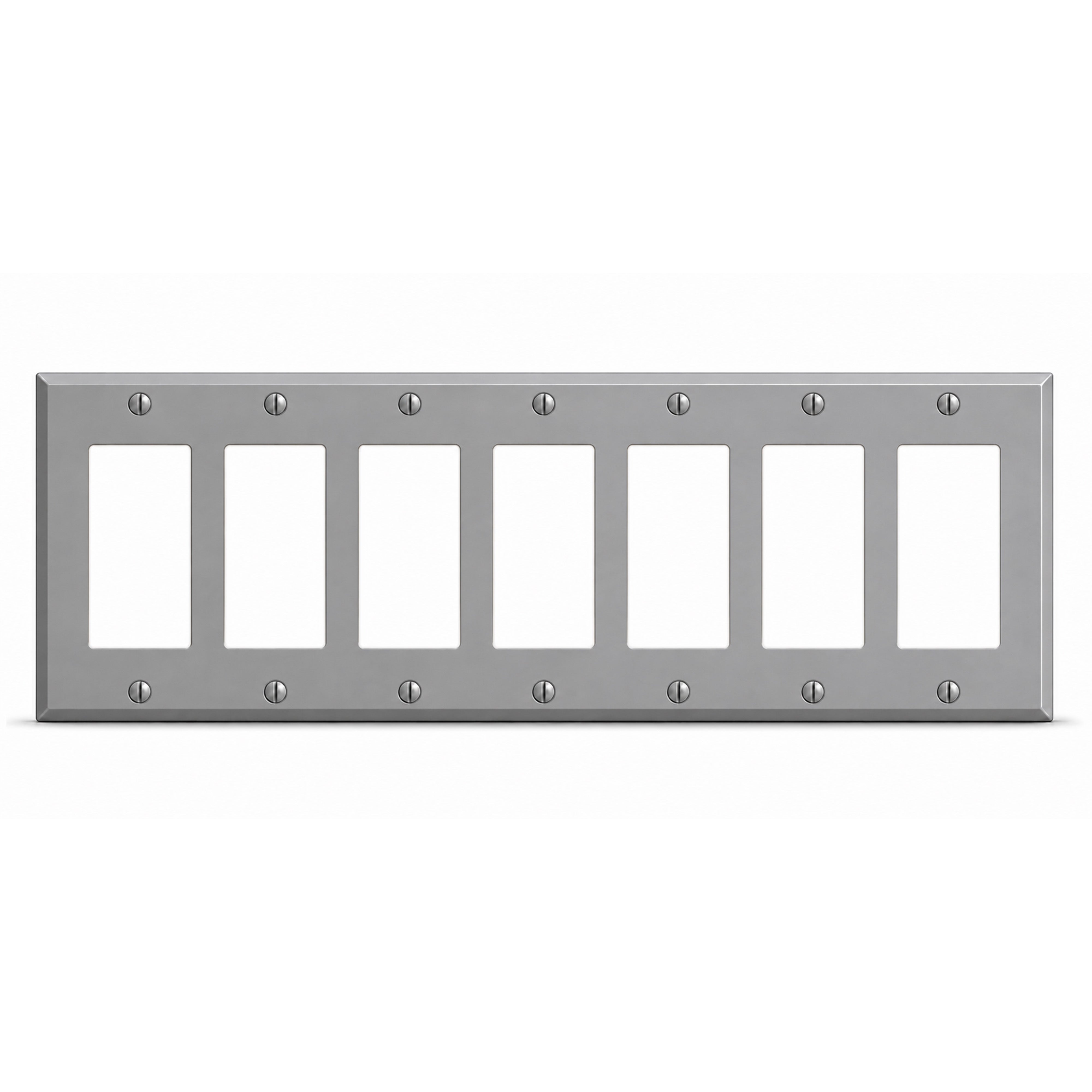 7-Gang, Standard Size, 7 GFI/Block Duplex Openings, Gray Semi-Gloss Finish, Painted Metal Wall Plate Outlet Cover - Made in USA