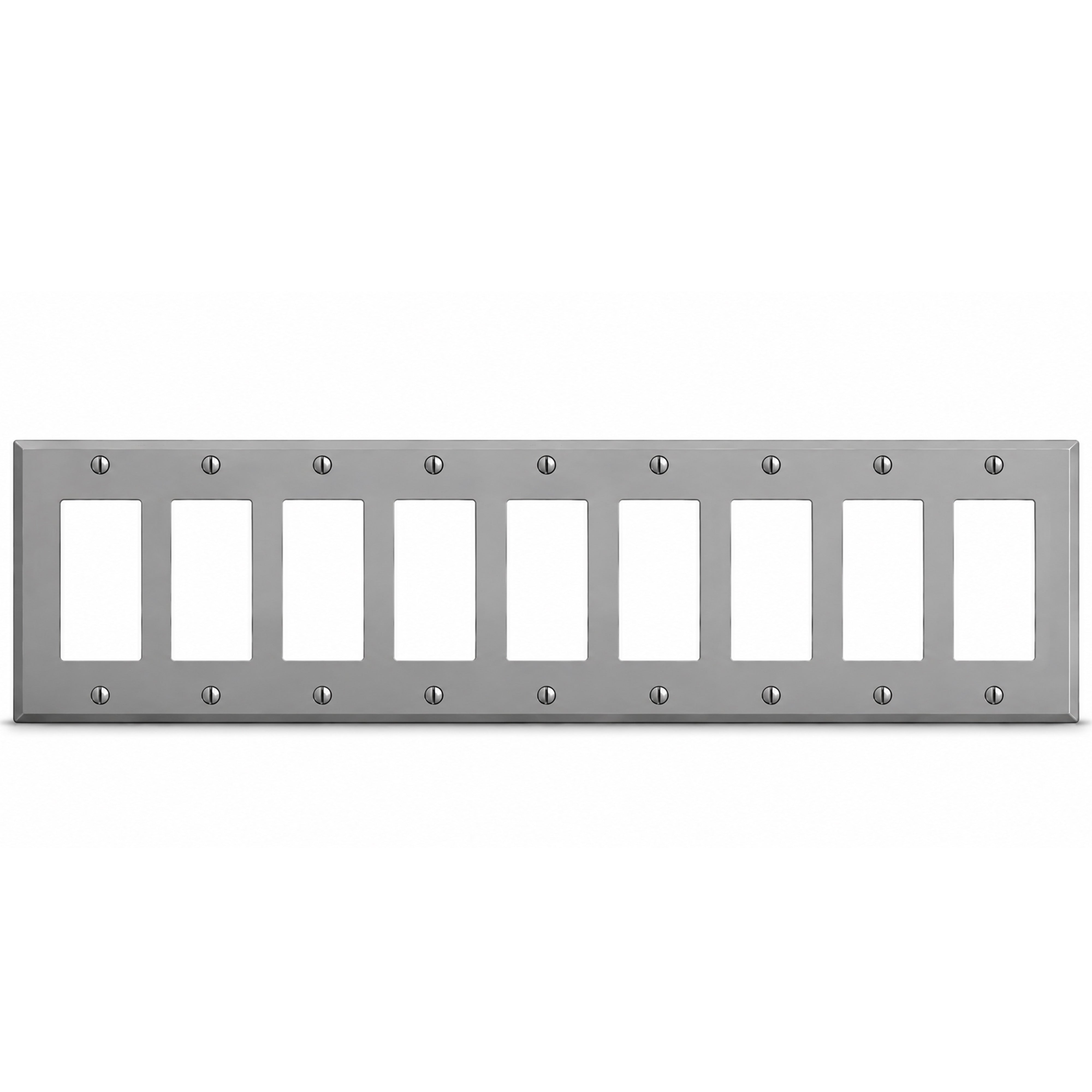 9-Gang, Standard Size, 9 GFI/Block Duplex Openings, Gray Semi-Gloss Finish, Painted Metal Wall Plate Outlet Cover - Made in USA