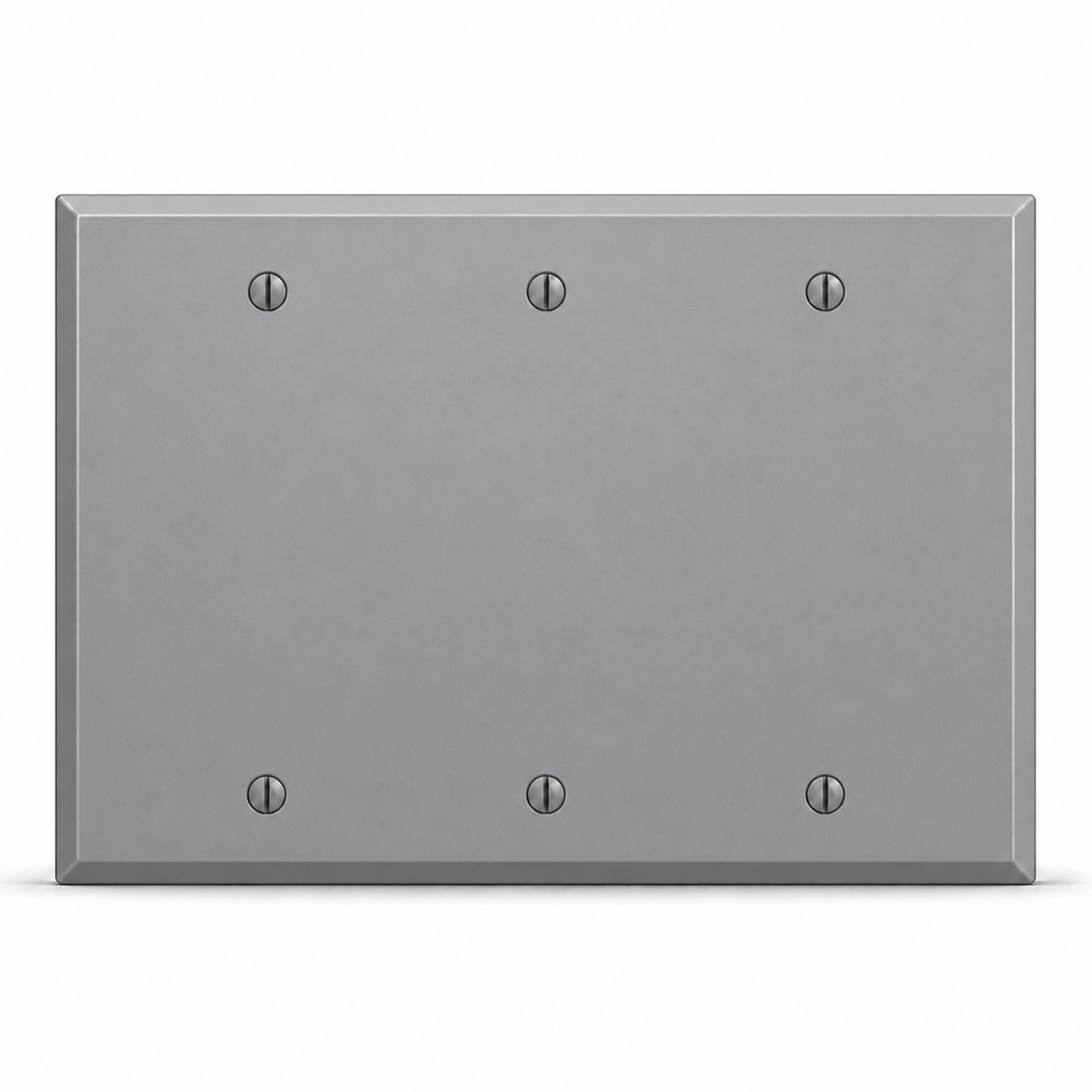 3-Gang, Standard Size, Blank with 3 Mounting Straps, Gray Semi-Gloss Finish, Painted Metal Wall Plates Outlet Cover - Made in USA