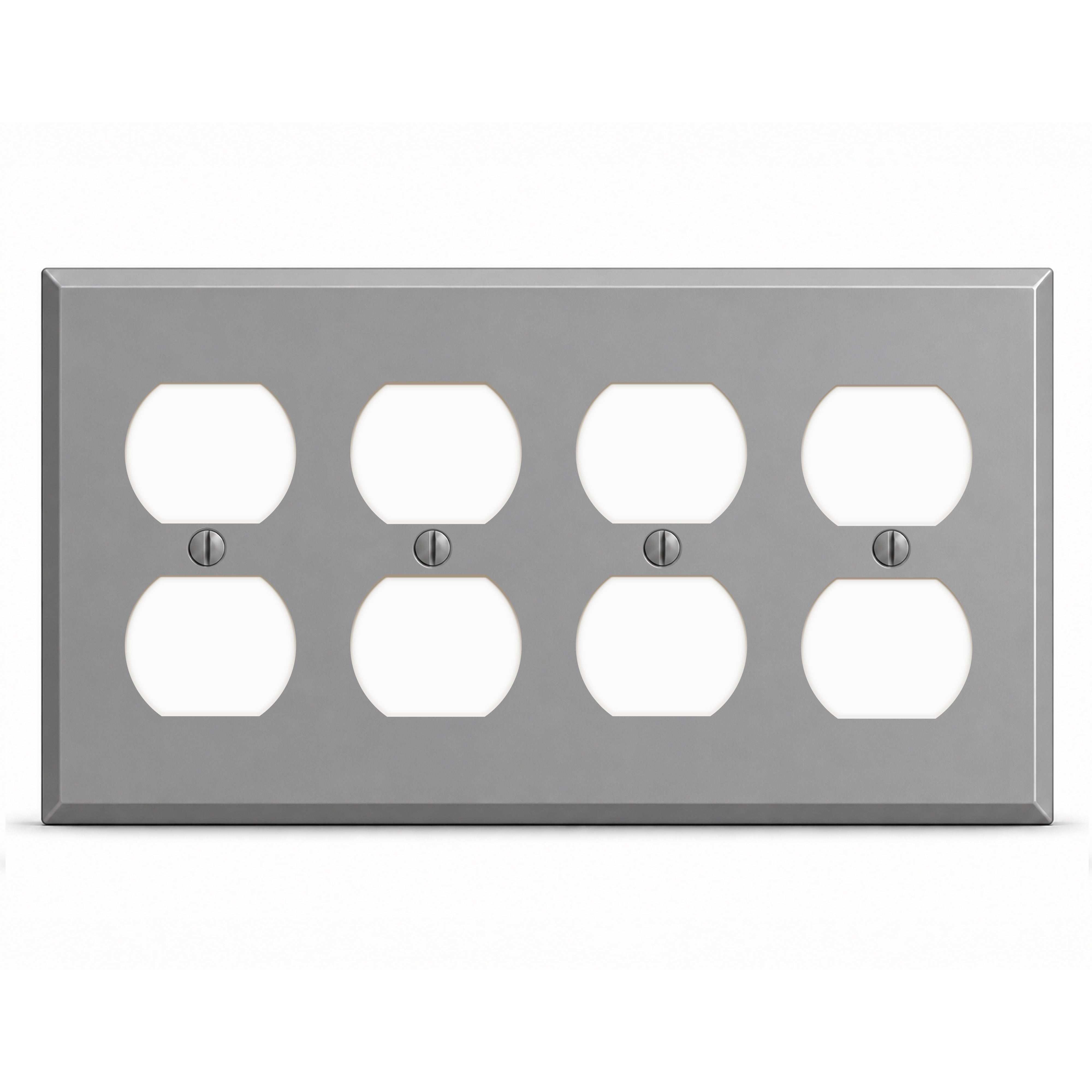 4-Gang, Standard Size, 4 Duplex Receptacles, Gray Semi-Gloss Finish, Painted Metal Wall Plate Outlet Cover - Made in USA