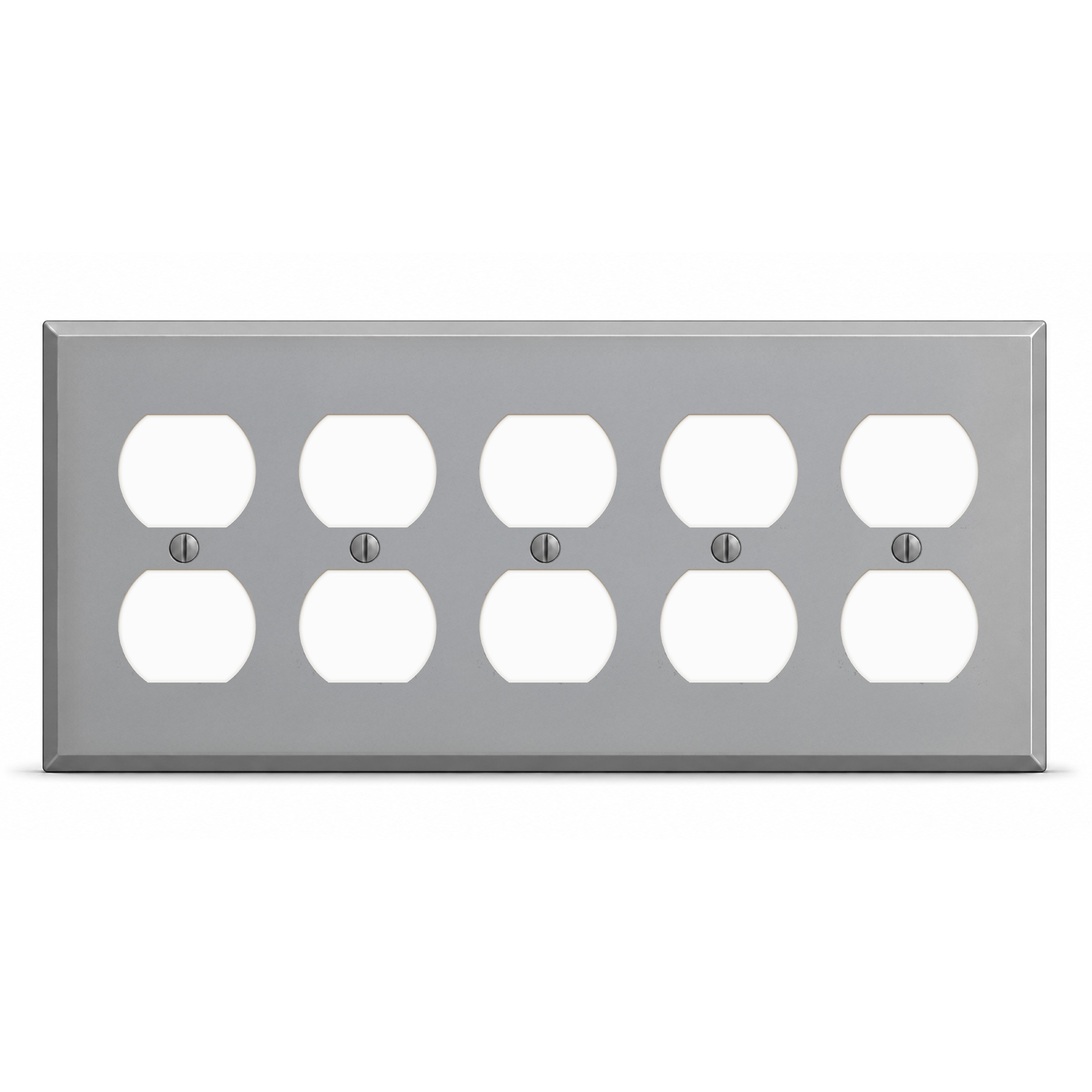 5-Gang, Standard Size, 5 Duplex Receptacles, Gray Semi-Gloss Finish, Painted Metal Wall Plate Outlet Cover - Made in USA