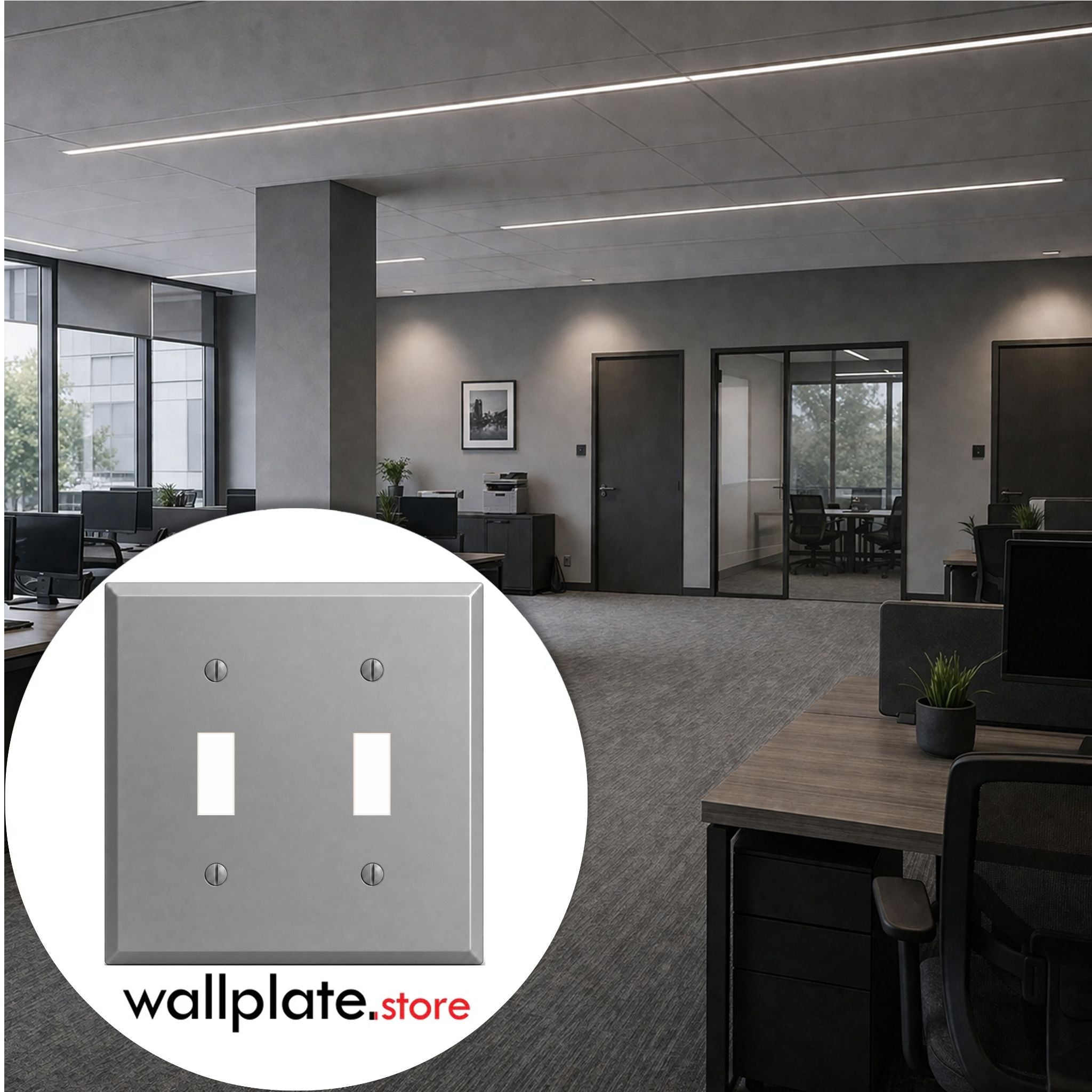 2-Gang, Standard Size, 2 Toggle Switches, Gray Semi-Gloss, Finish Wall Plate Outlet Cover - Made in USA