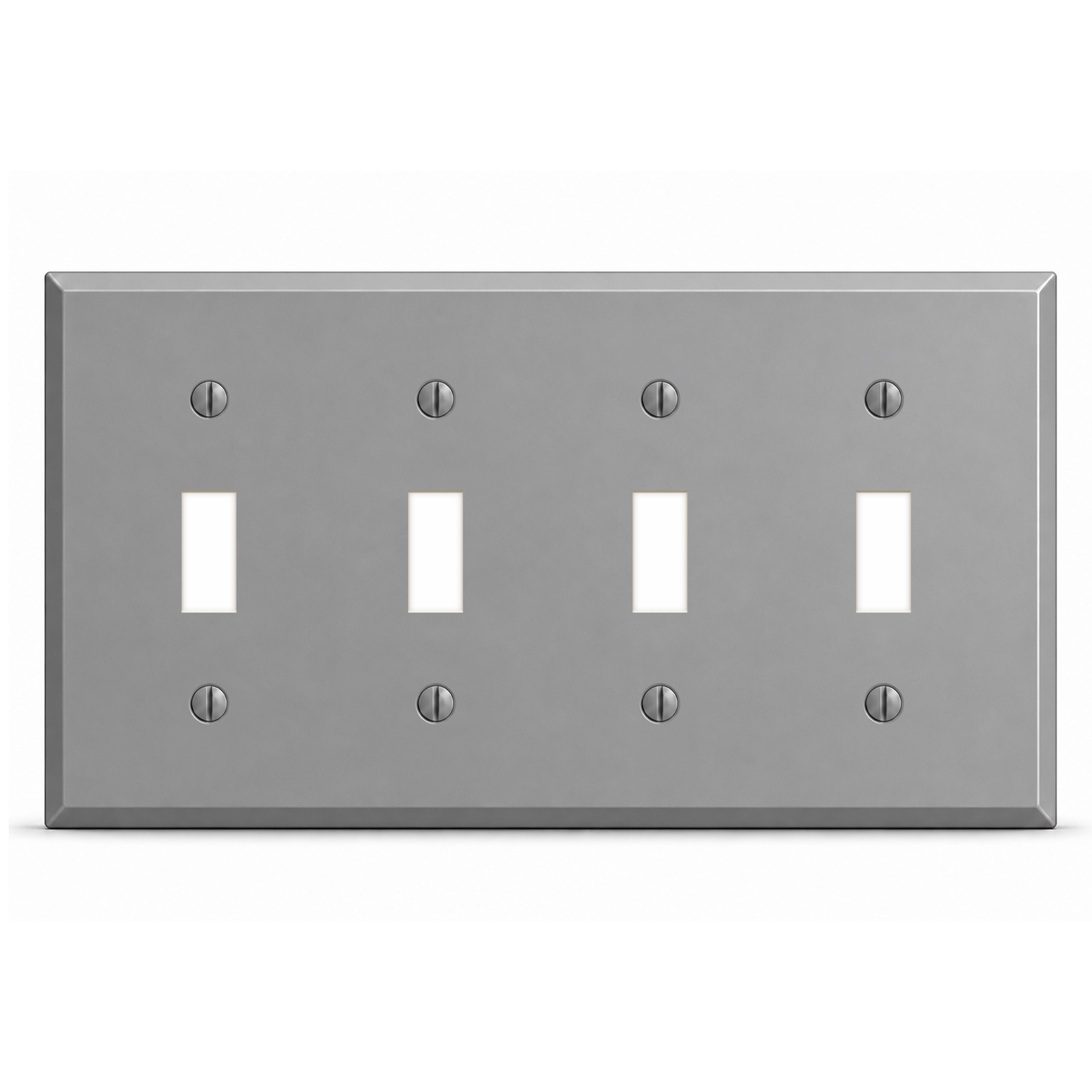 4-Gang, Standard Size, 4 Toggle Switch, Gray Semi-Gloss Finish Metal Wall Plate Outlet Cover -  Made in USA