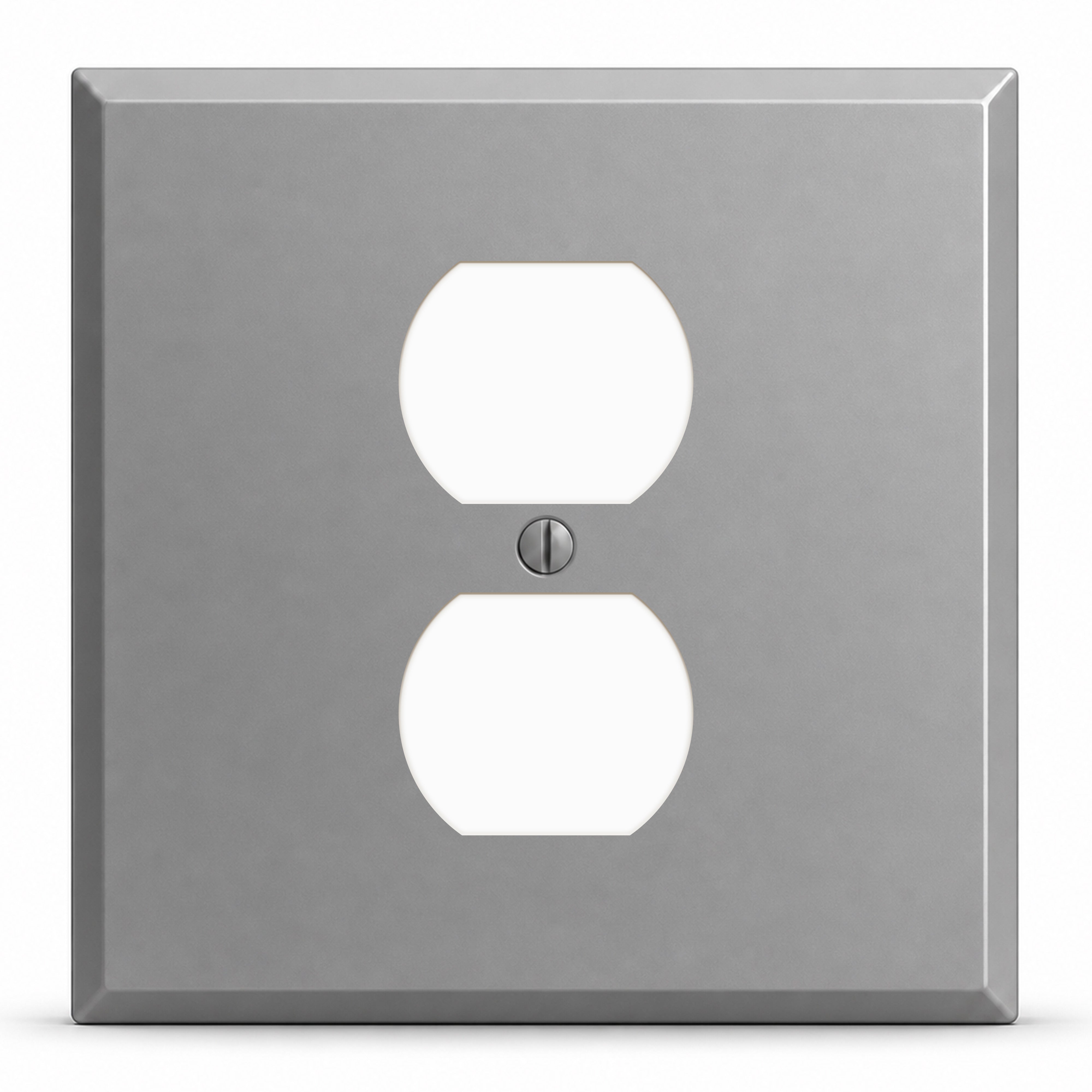 2-Gang, Standard Size, 1 Duplex Opening (Centered), Gray Semi-Gloss Finish, Painted Metal Wall Plate Outlet Cover - Made in USA
