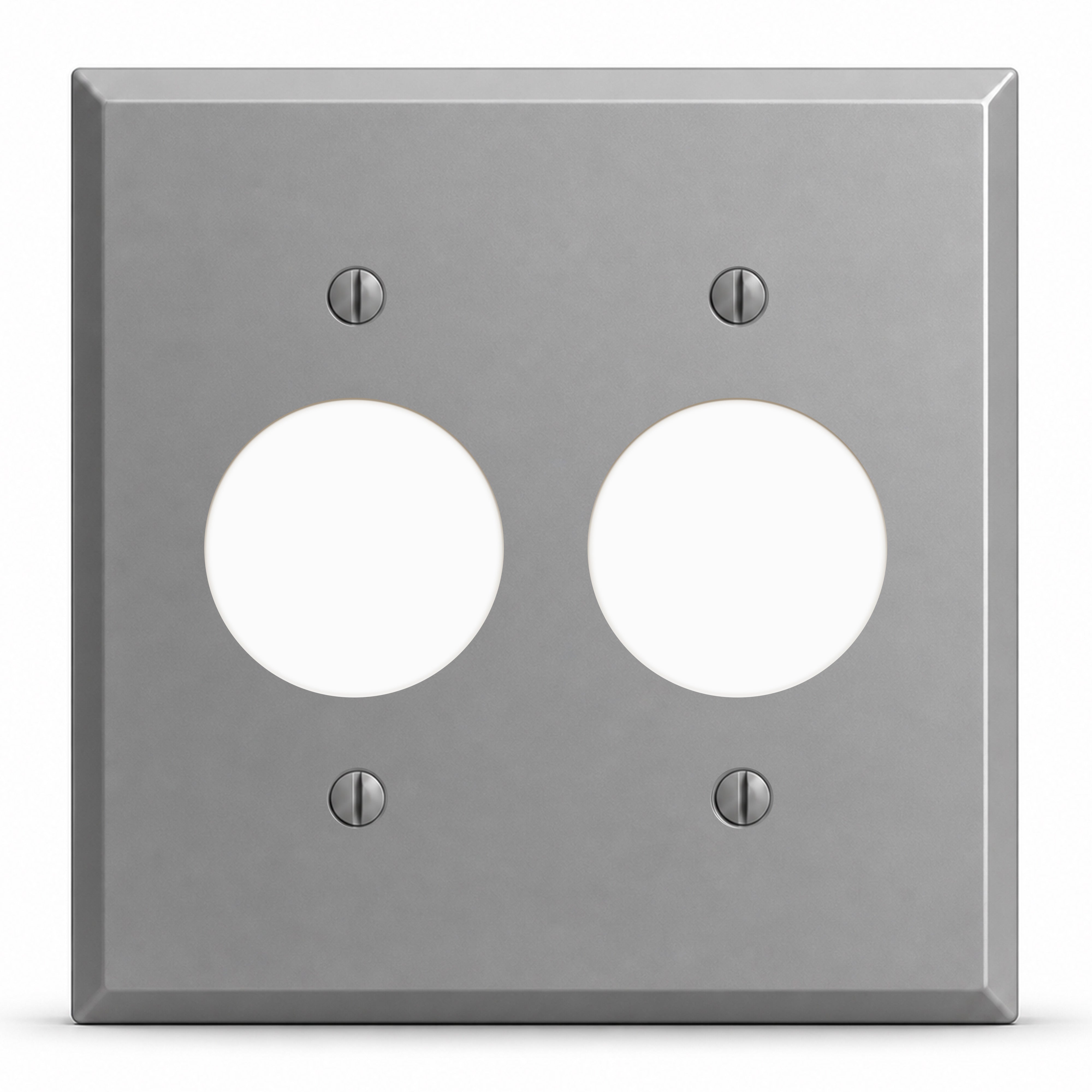 2-Gang, Standard Size, 2 Single-Receptacle Openings, Gray Semi-Gloss Finish Painted Metal Wallplate -Made In USA