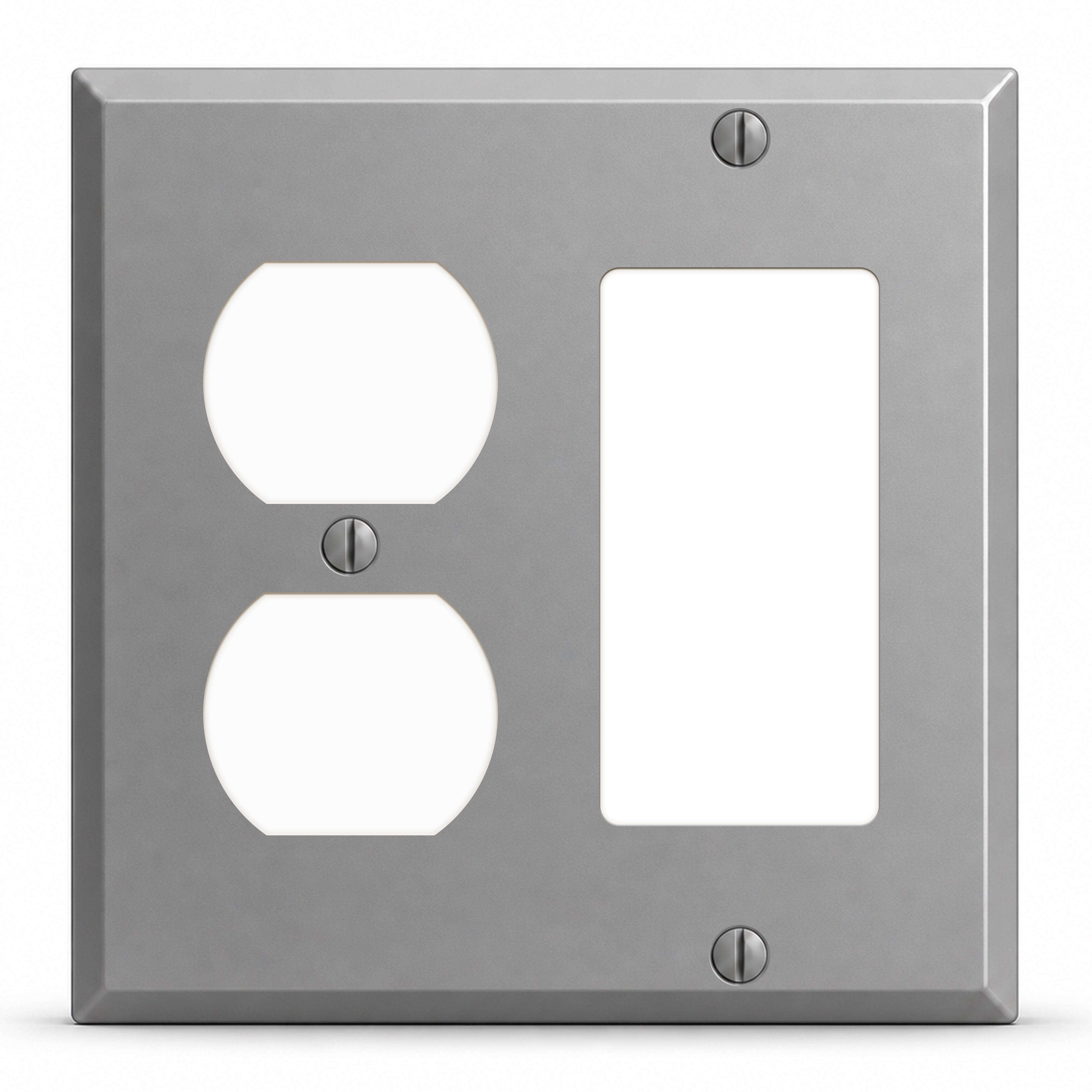 2-Gang, Standard Size, 1 Duplex, 1 GFI Opening, Gray Semi-Gloss Finish, Painted Metal Wall Plate Outlet Cover - Made in USA