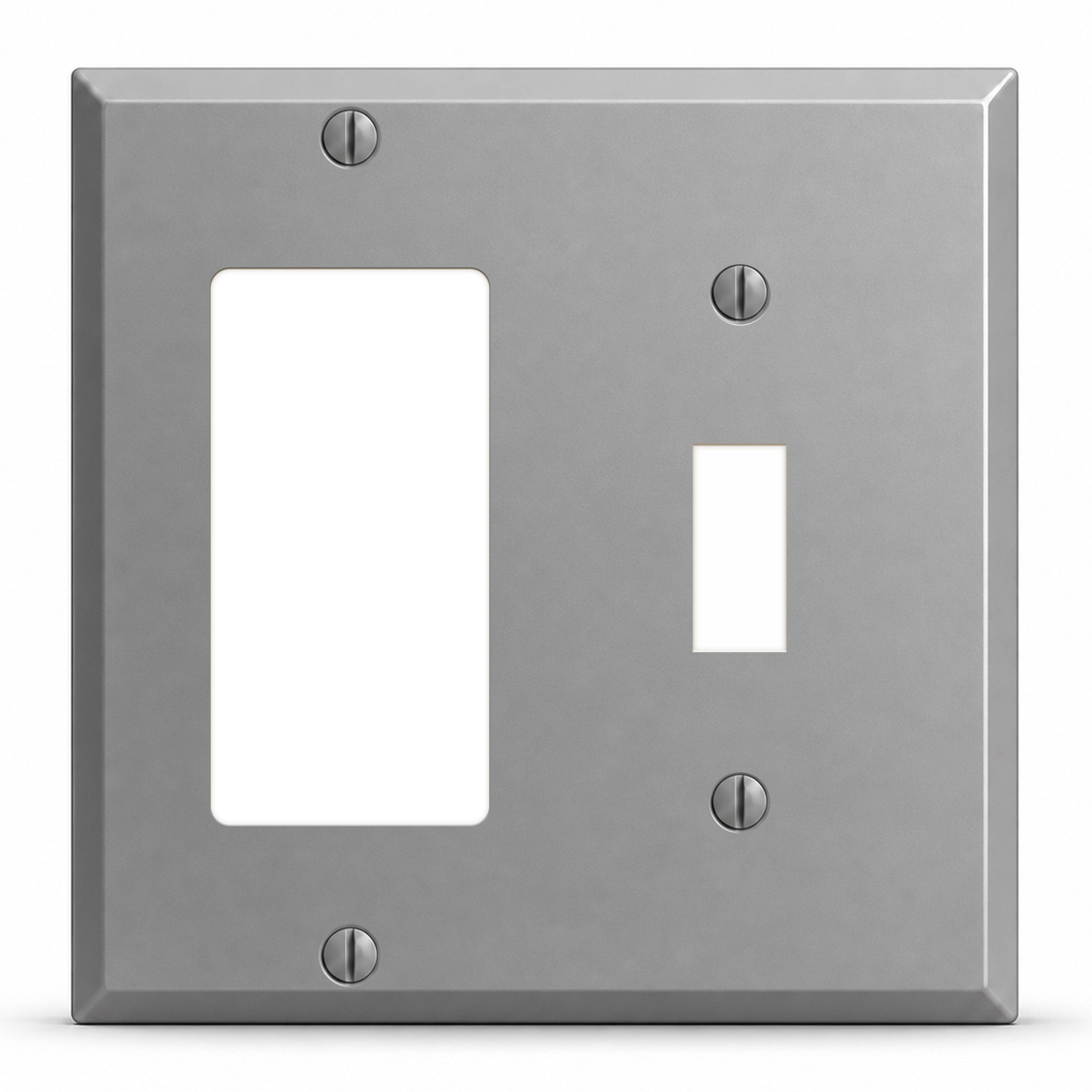 2-Gang, Standard Size, 1 Toggle Switch and 1 GFI, Gray Semi-Gloss Finish, Painted Metal Wall Plate Outlet Cover - Made in USA