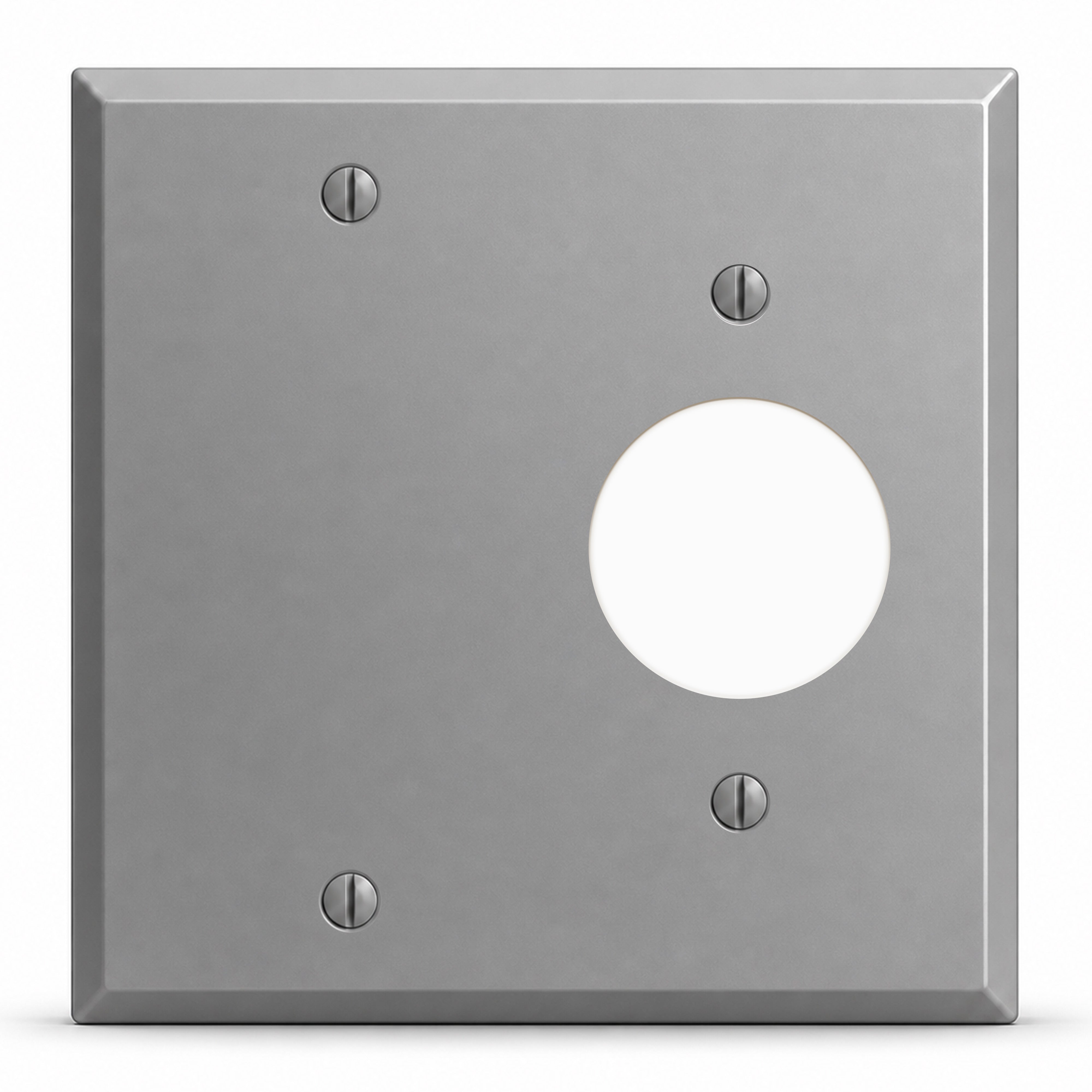 2-Gang, Standard Size, 1 Single Receptacle Opening (1.405 in. ID), 1 Blank Opening, Gray Semi-Gloss Finish, Painted Metal Wall Plate Outlet Cover - Made in USA