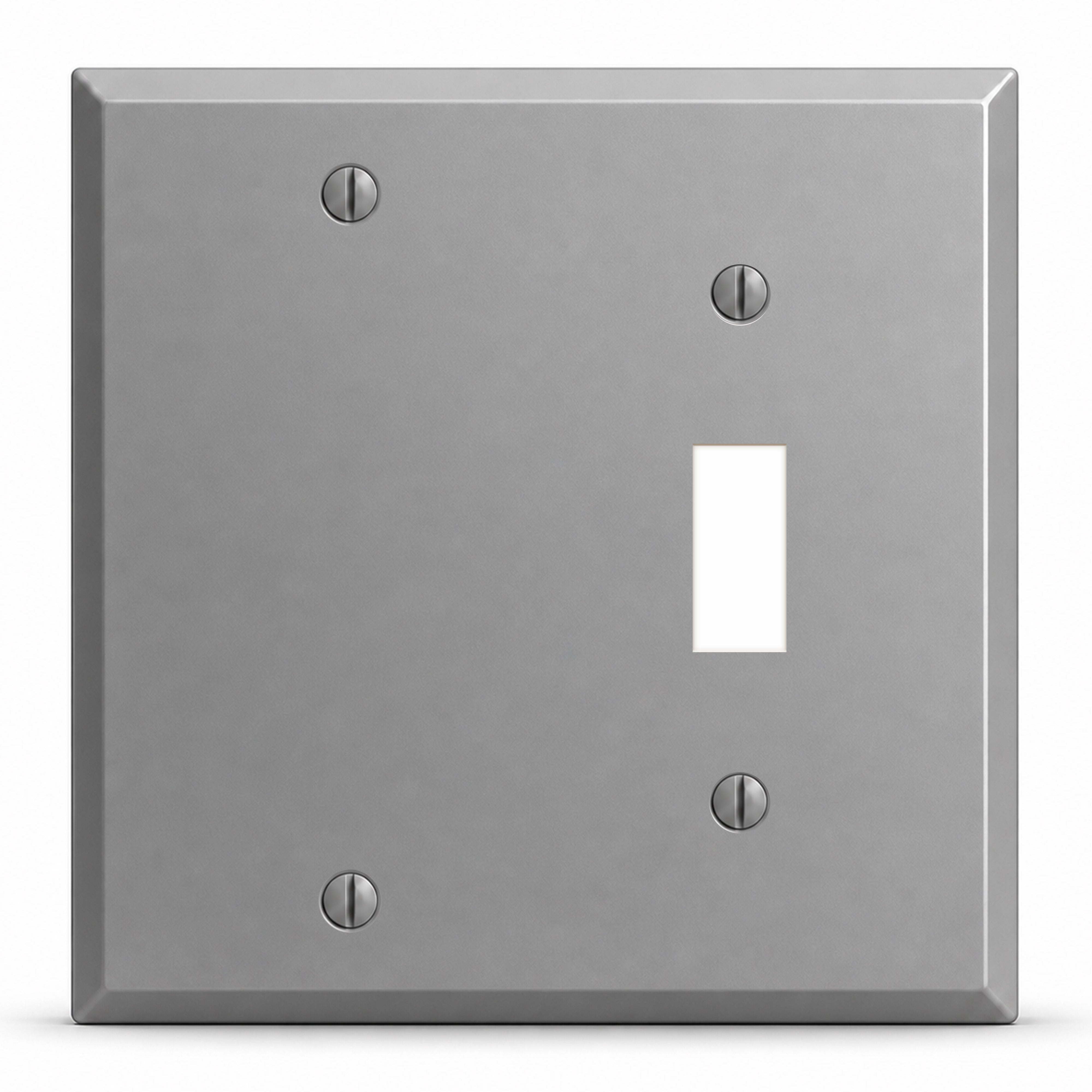 2-Gang, Standard Size, 1 Toggle Switch Opening, 1 Blank Opening, Gray Semi-Gloss Finish, Painted Metal Wall Plate Outlet Cover - Made in USA