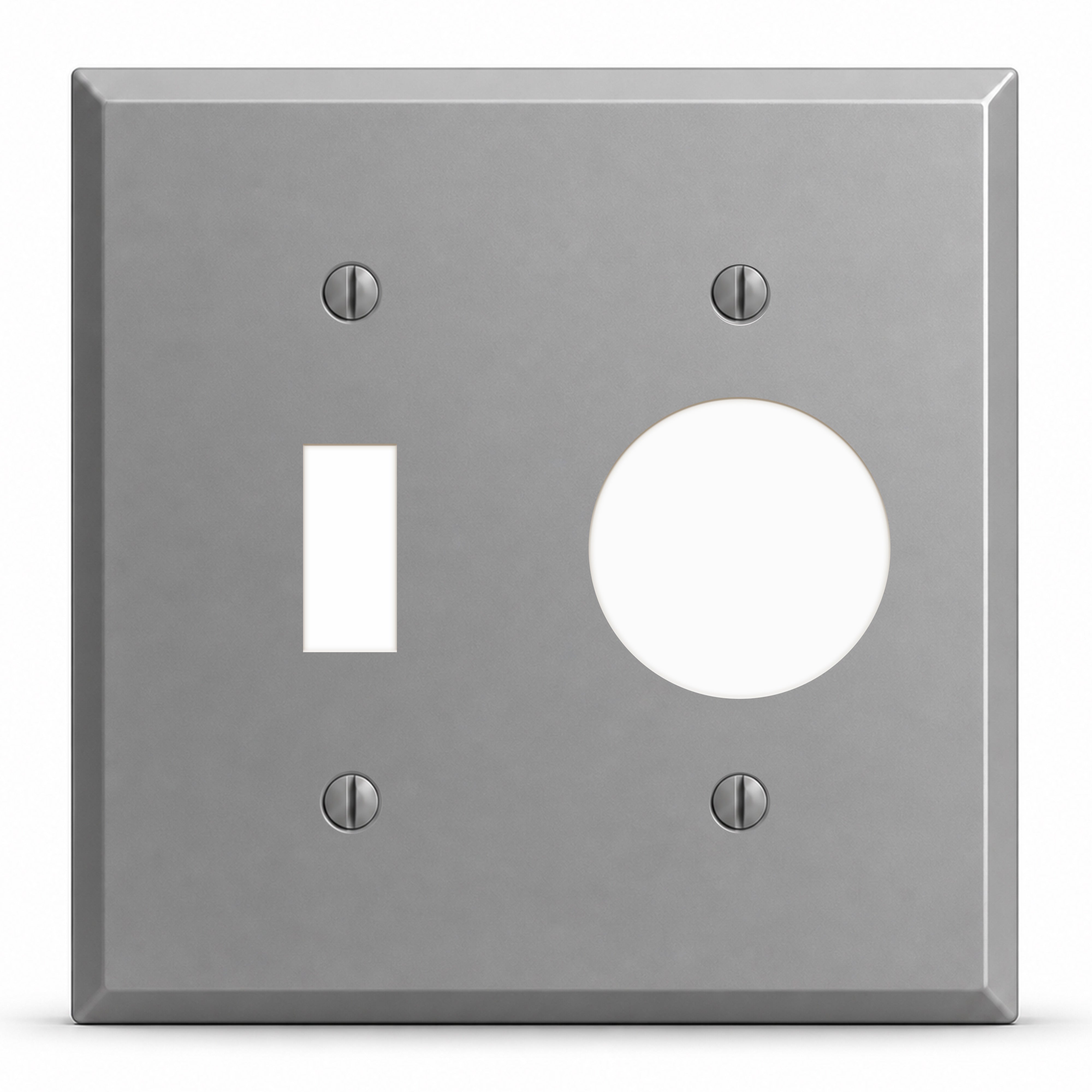 2-Gang, Standard Size, 1 Toggle Switch Opening and 1 Single Receptacle Opening (1.405 in. ID), Gray Semi-Gloss Finish, Painted Metal Wall Plate Outlet Cover - Made in USA