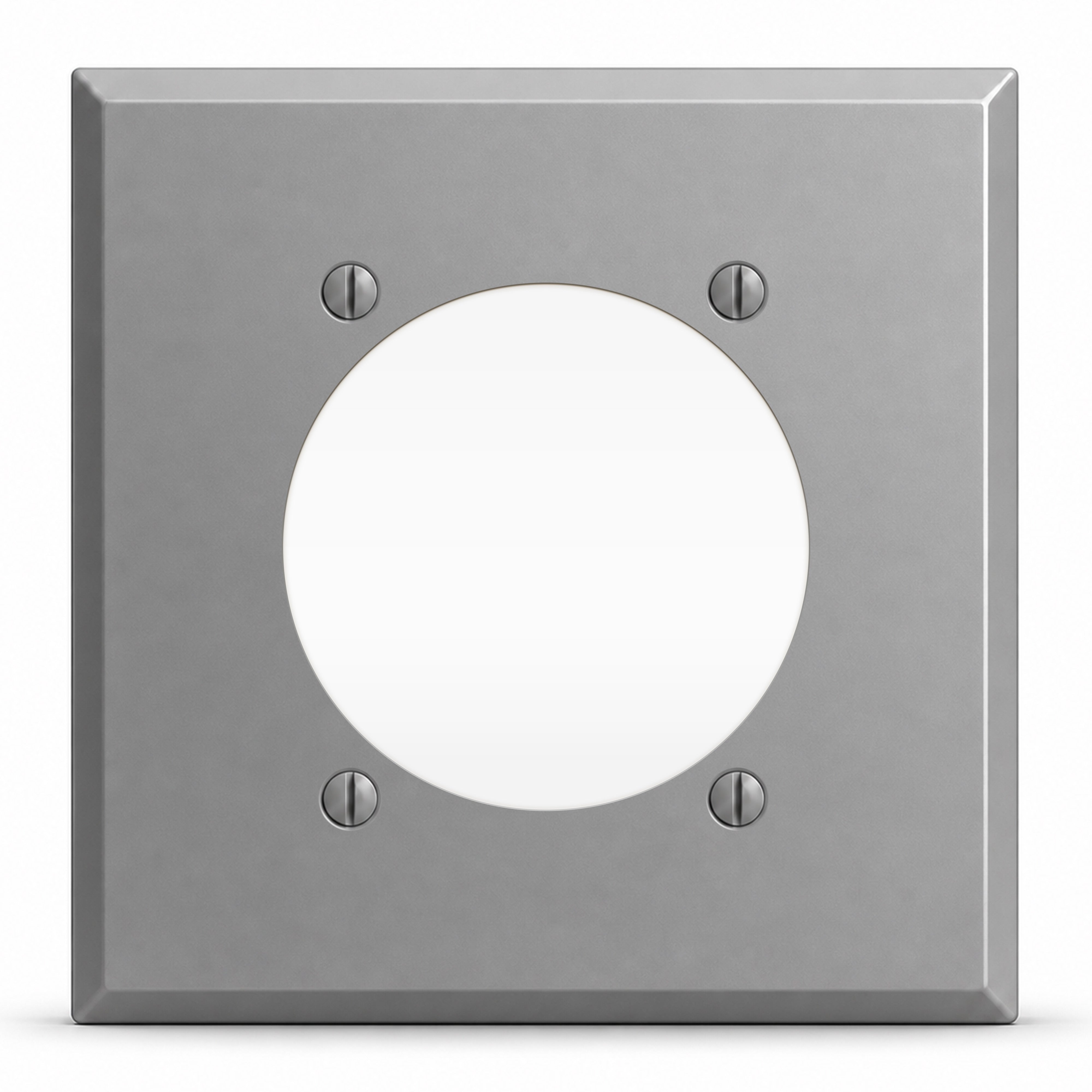 2-Gang, Standard Size, One 30/50/60A 3 & 4-Wire Round Receptacle Opening (2.480 in. ID), Centered, Gray Semi-Gloss Finish, Painted Metal Wall Plate Outlet Cover - Made in USA